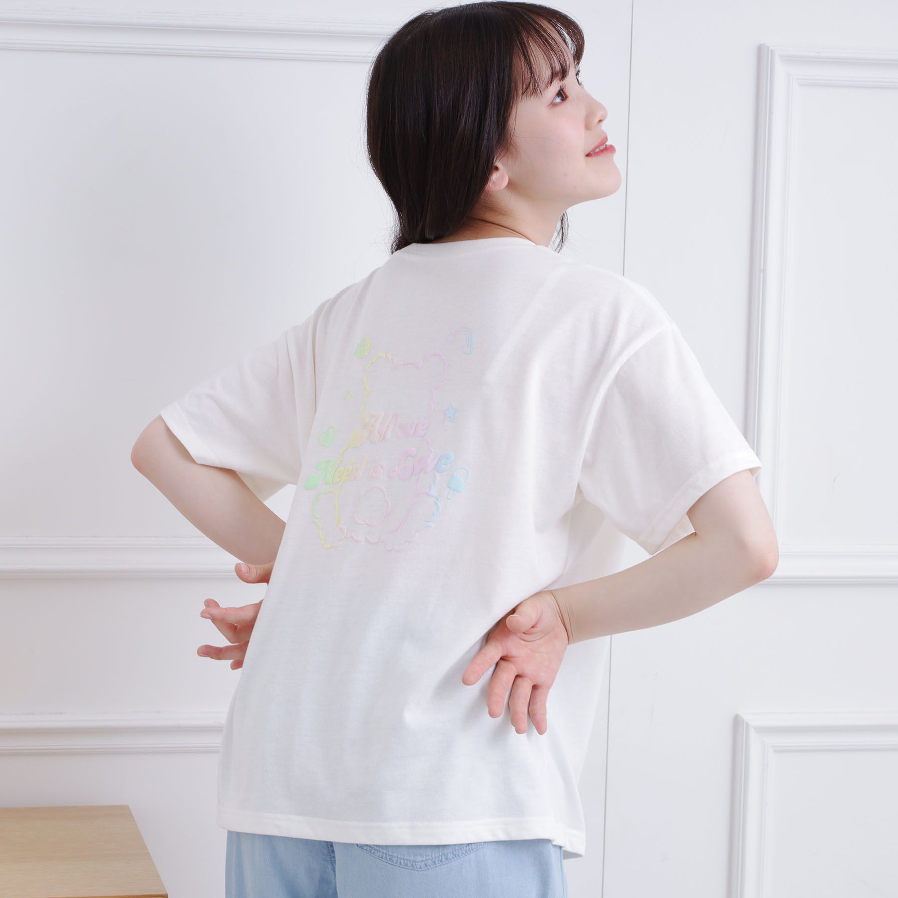 PINK-latte「グラデーションくまちゃん発砲ビッグTシャツ」|Tシャツ・カットソー|アイボリー(004)