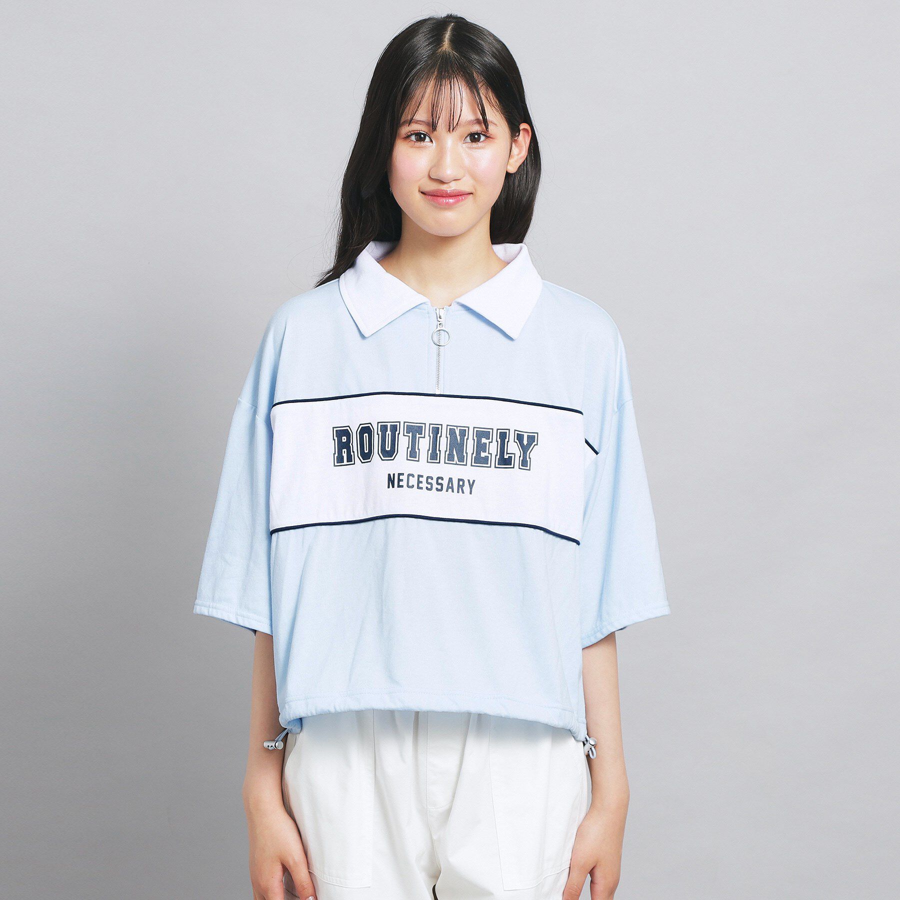 PINK-latte「配色パイピング切り替え衿付きトップス」|Tシャツ・カットソー|