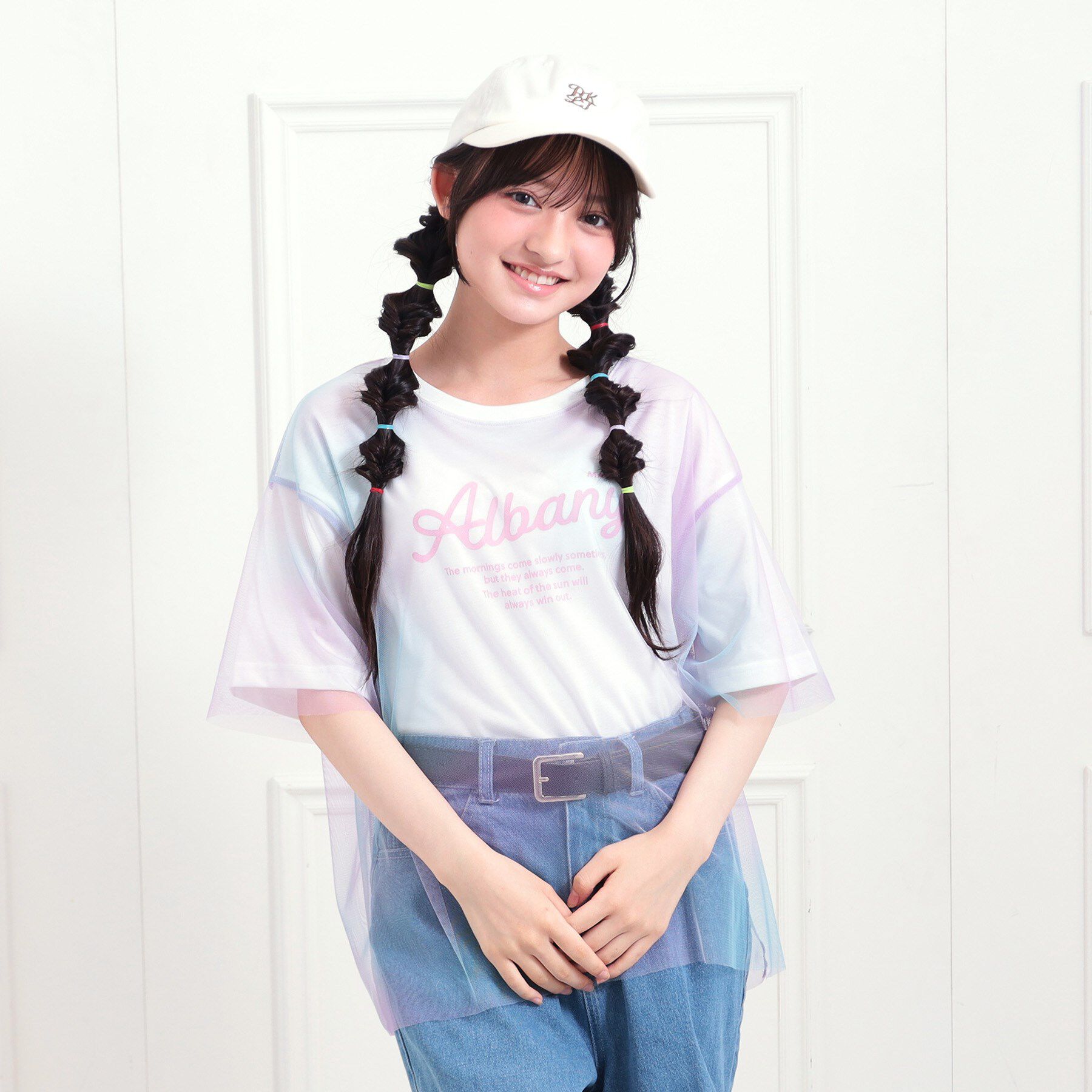 PINK-latte「チュールドッキングビッグTシャツ」|Tシャツ・カットソー|