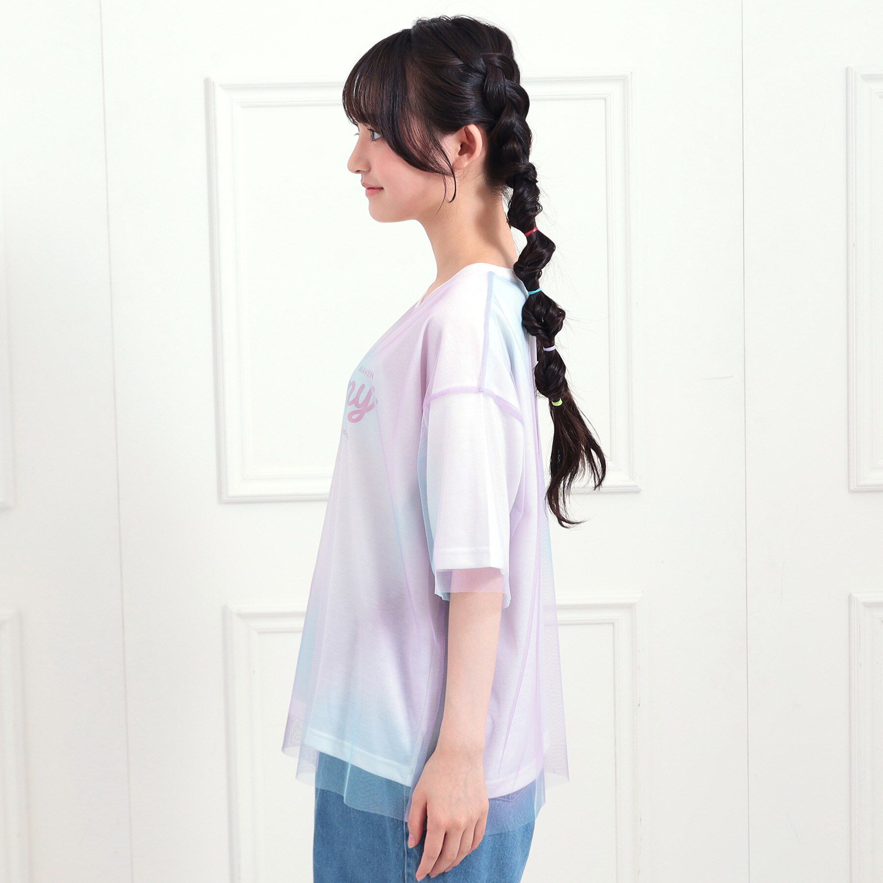 PINK-latte「チュールドッキングビッグTシャツ」|Tシャツ・カットソー|