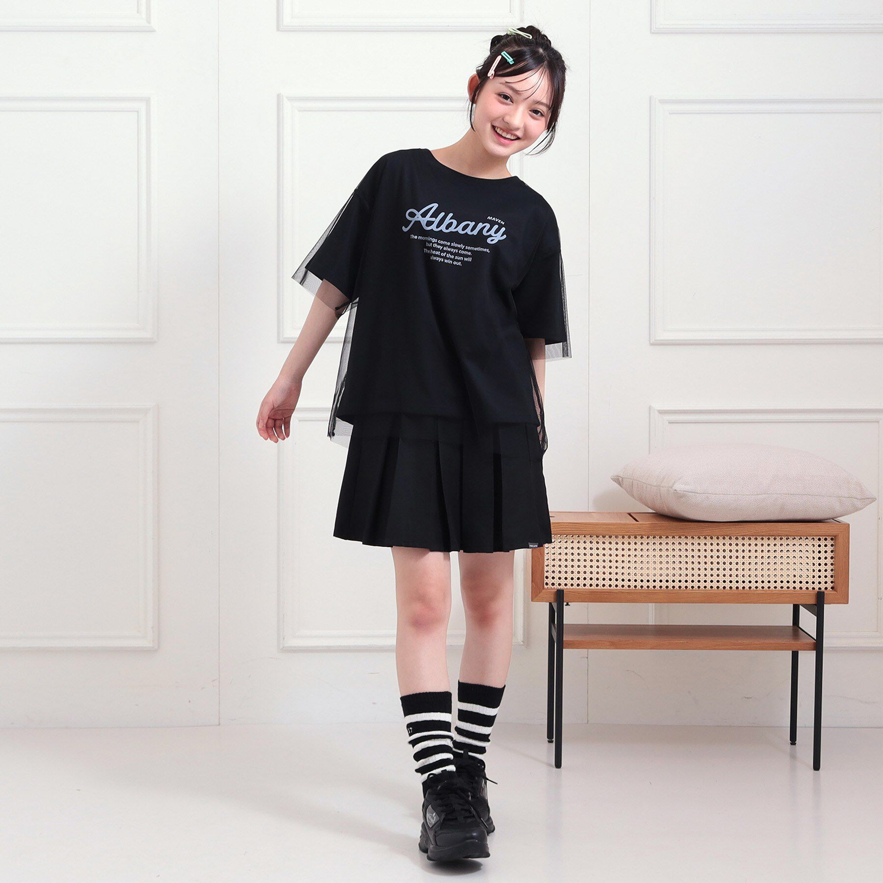 PINK-latte「チュールドッキングビッグTシャツ」|Tシャツ・カットソー|