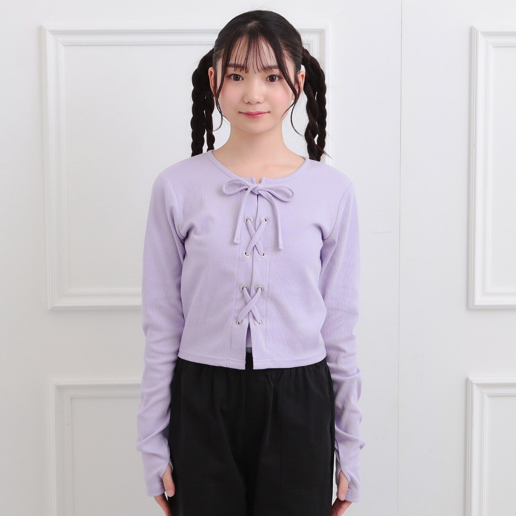 PINK-latte「レースアップテレコプルオーバー」|Tシャツ・カットソー|