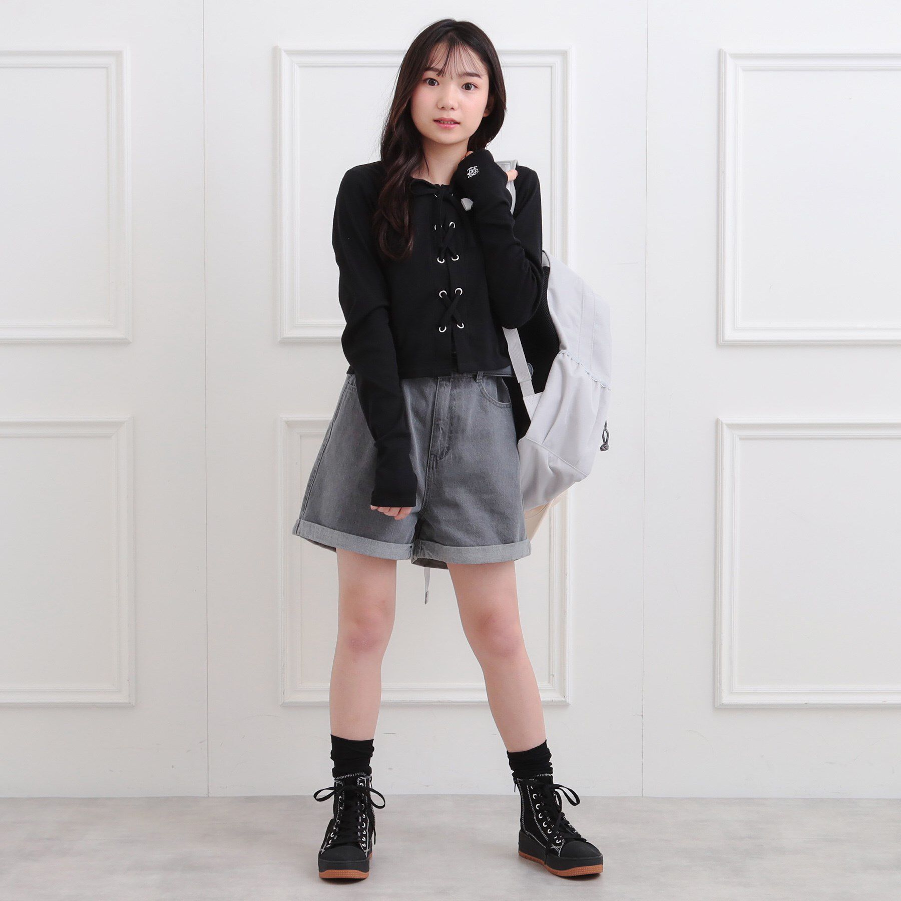 PINK-latte「レースアップテレコプルオーバー」|Tシャツ・カットソー|