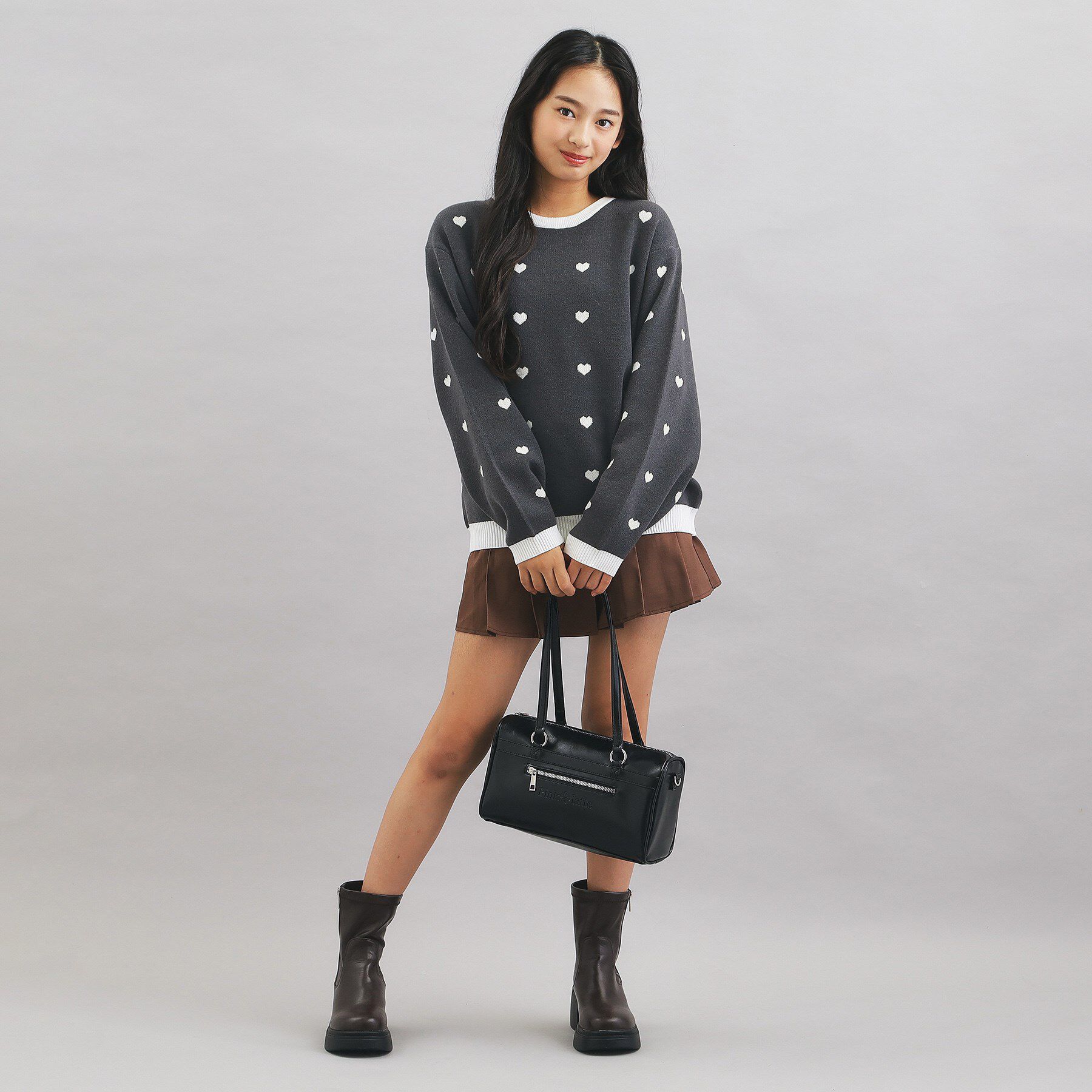 PINK-latte「ウォッシャブルハート柄ニットプルオーバー」|ニット・セーター|