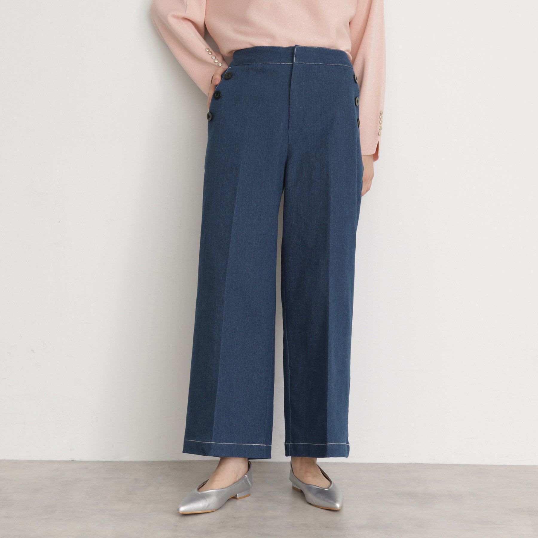 THE SHOP TK「【美脚/オ―ルシーズン】デニムマリンパンツ/洗濯機OK」|デニム|ブルー(092)