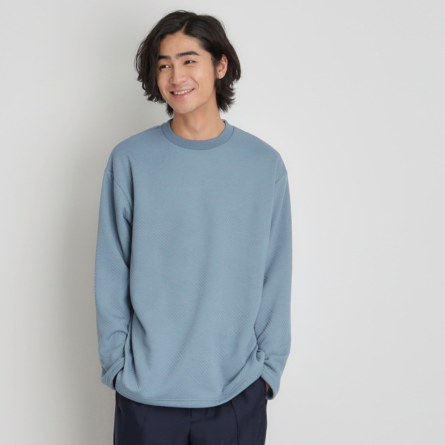 THE SHOP TK「ふくれキルティングフリースプルオーバー」|Tシャツ・カットソー|ブルー(092)