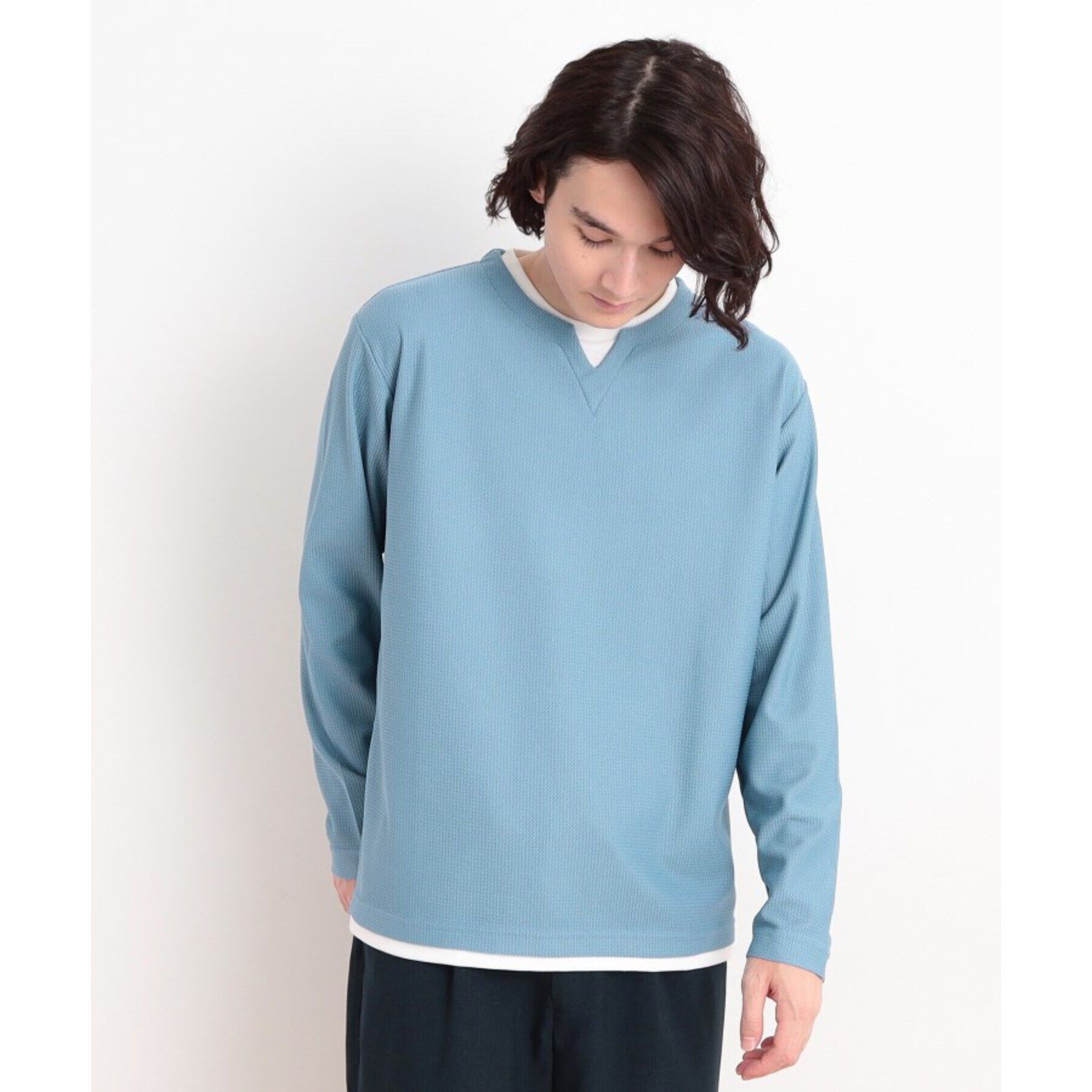 THE SHOP TK「バスケット編みキーネックTシャツ」|Tシャツ・カットソー|