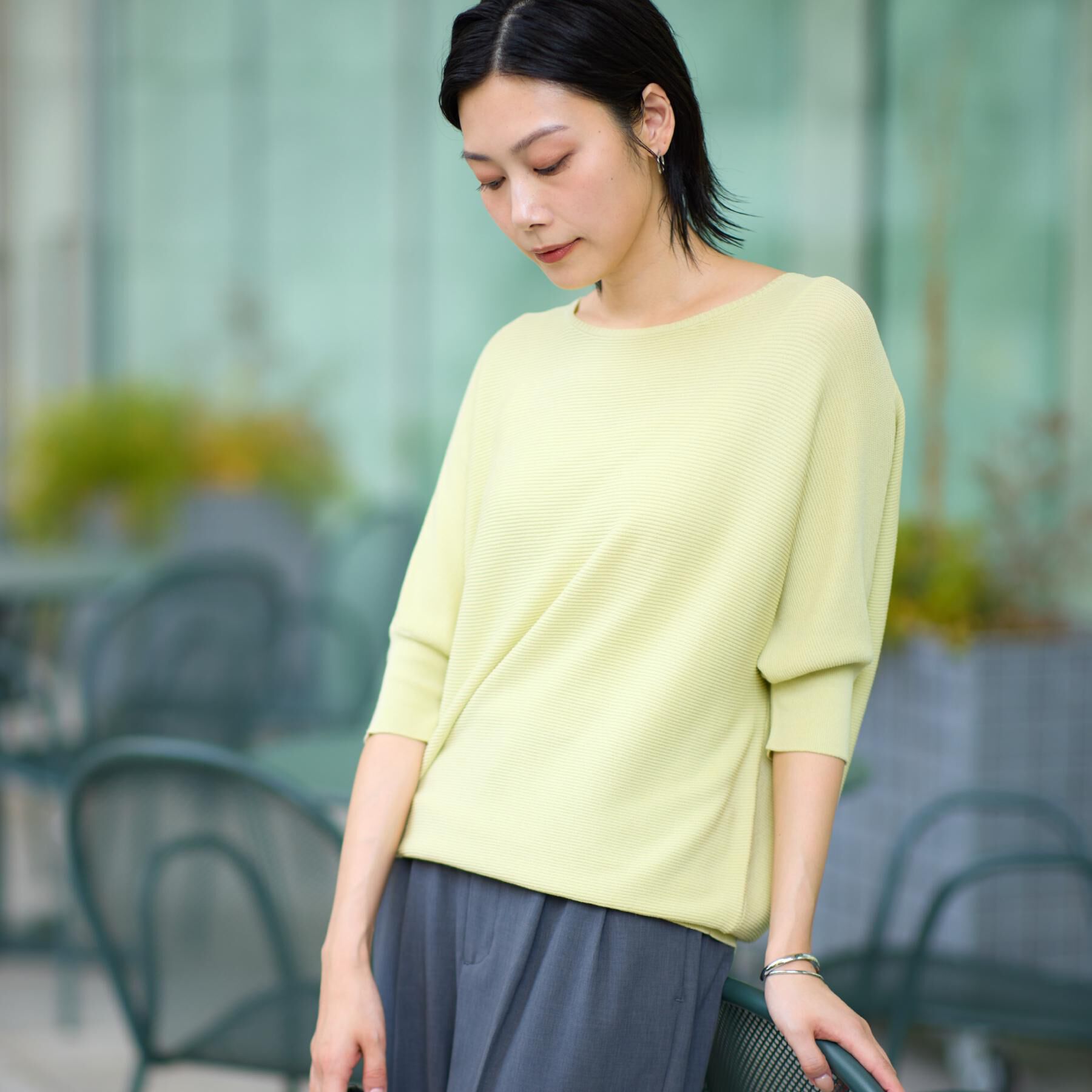 THE SHOP TK「6分袖ガータードルマンニット【エコベロ/洗濯機OK】」|ニット・セーター|