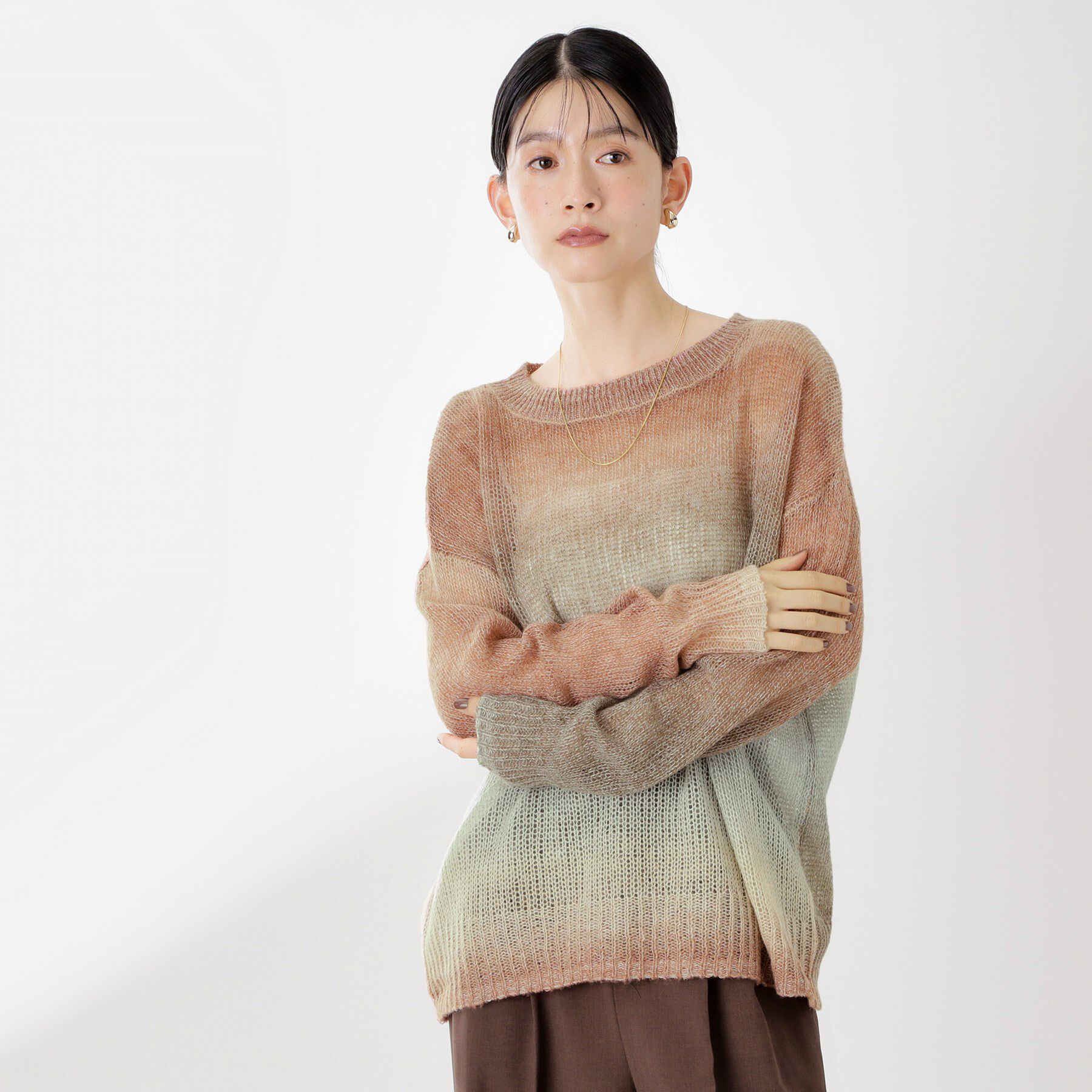 THE SHOP TK「スペースダイ透かし編みニット」|ニット・セーター|オレンジ(067)