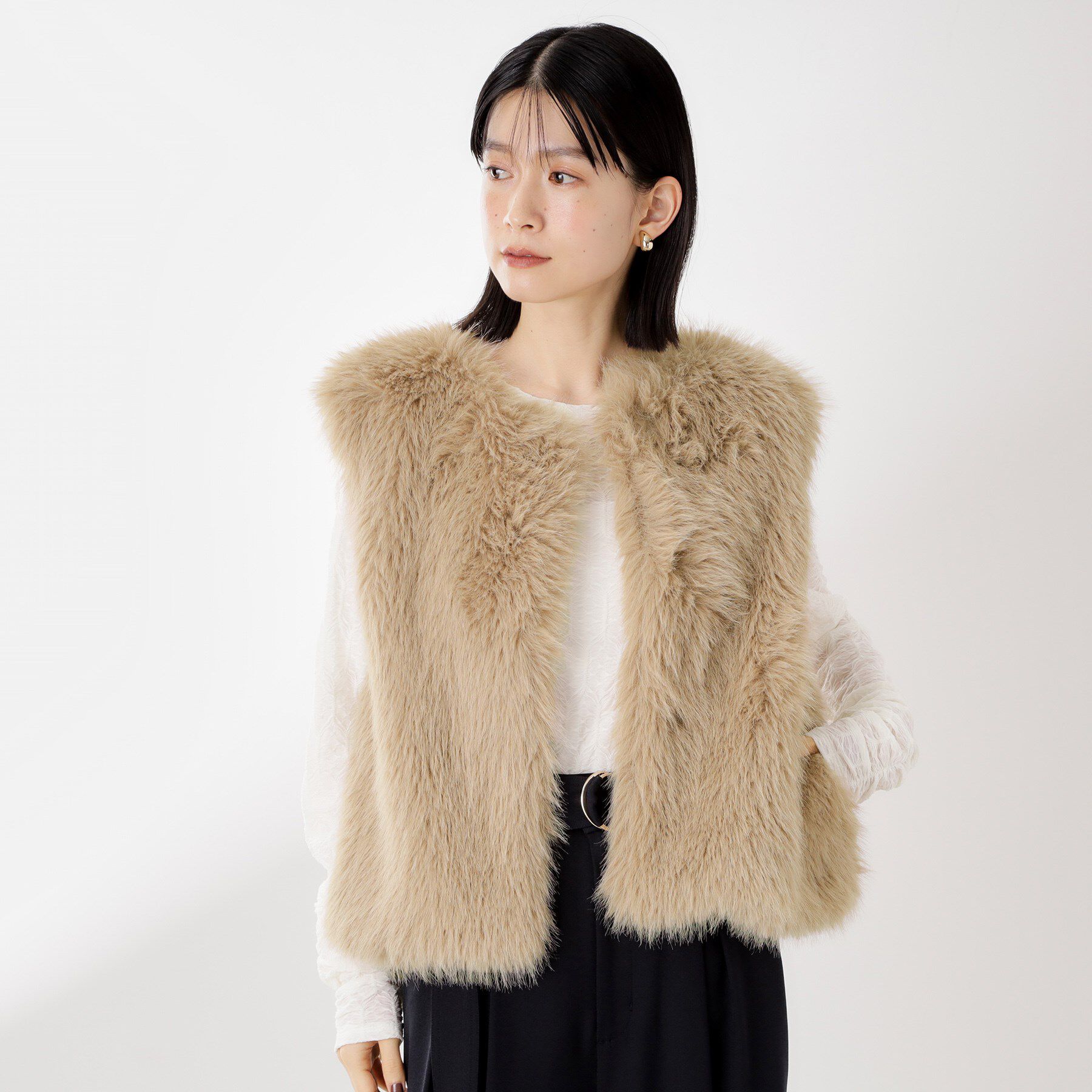 THE SHOP TK「フェイクファーベスト」|ベスト・ジレ|ベージュ(052)