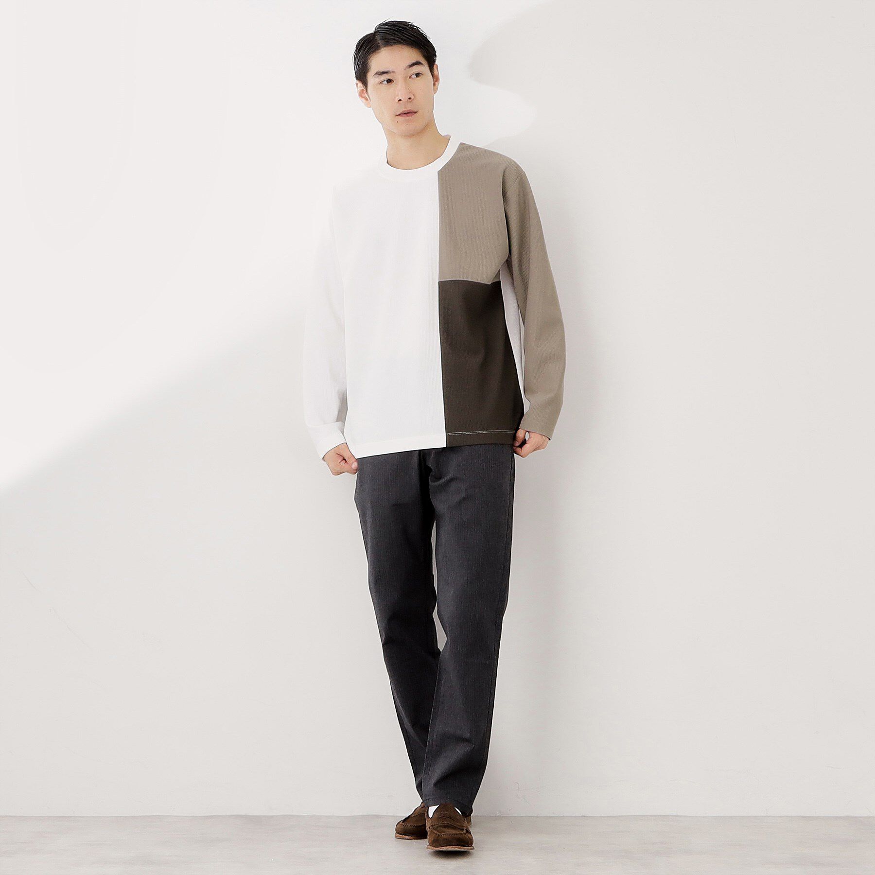 THE SHOP TK「【一枚で着映える】パネルブロッキング長袖Tシャツ 【洗濯機OK】」|Tシャツ・カットソー|