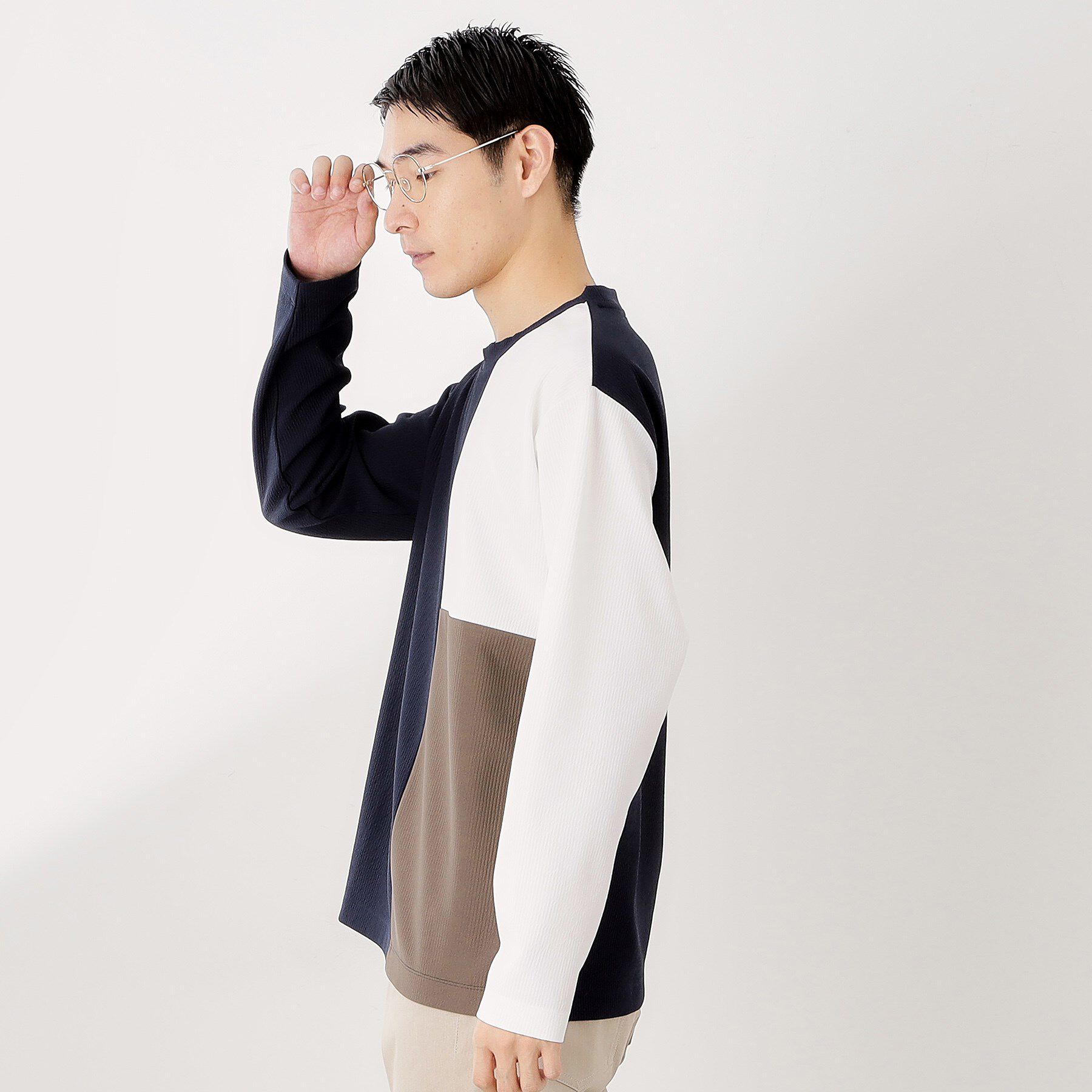 THE SHOP TK「【一枚で着映える】パネルブロッキング長袖Tシャツ 【洗濯機OK】」|Tシャツ・カットソー|