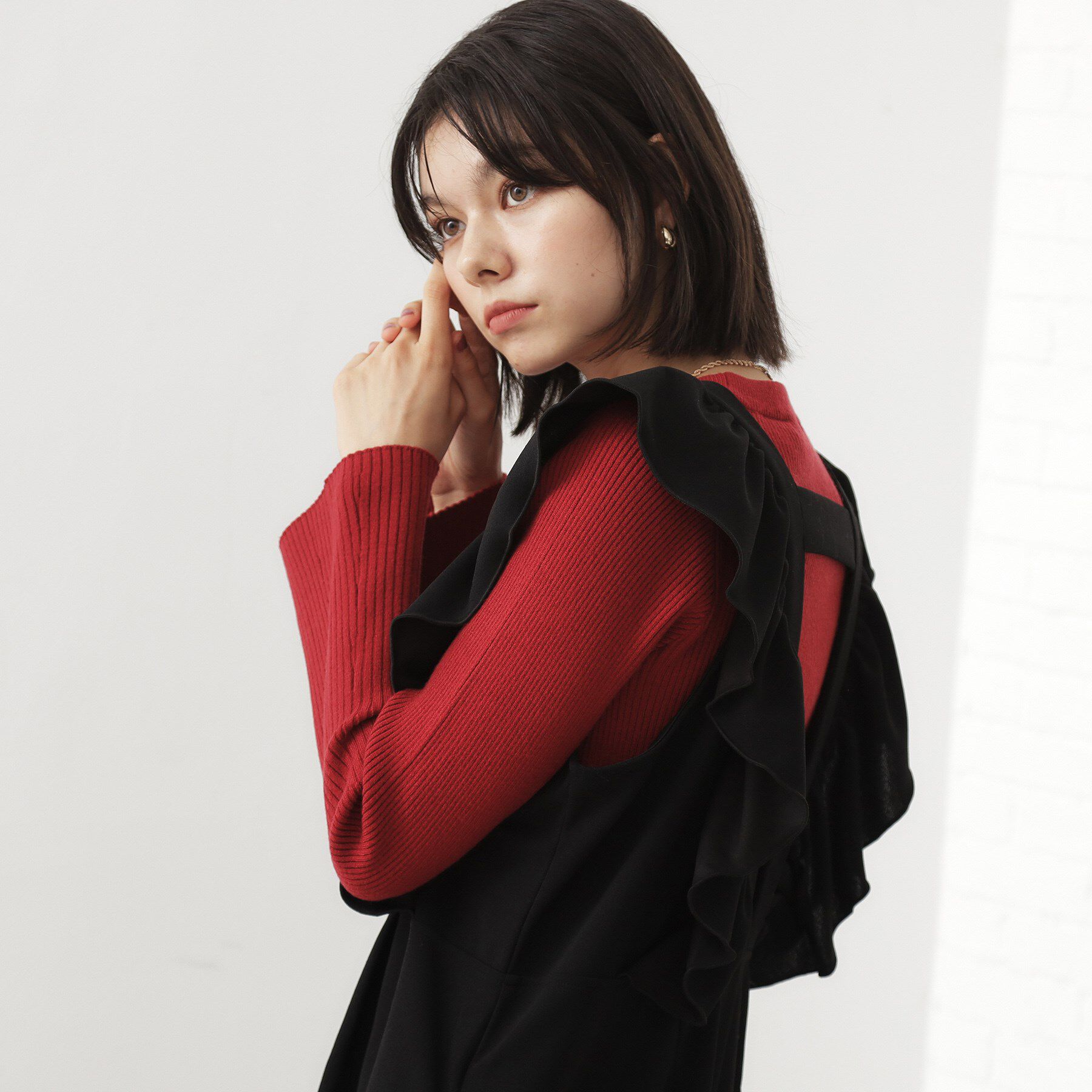 THE SHOP TK「【品よく魅せる】フレアスリーブ リブニット/毛玉になりにくい/静電気防止/洗濯機OK」|ニット・セーター|