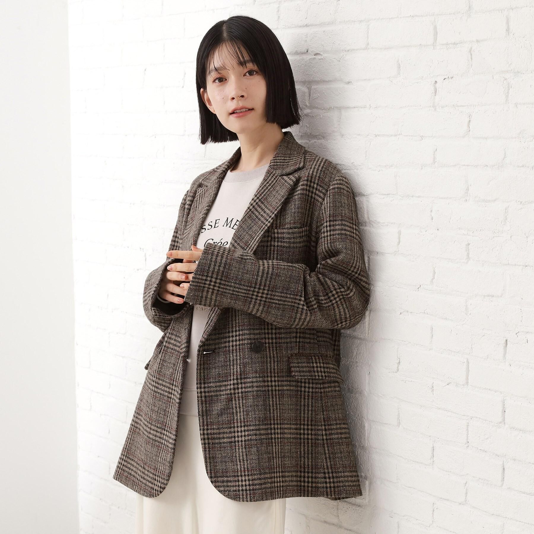 THE SHOP TK「【洗えるアウター】ヘリンボーン＆チェック柄ジャケット」|テーラードジャケット|