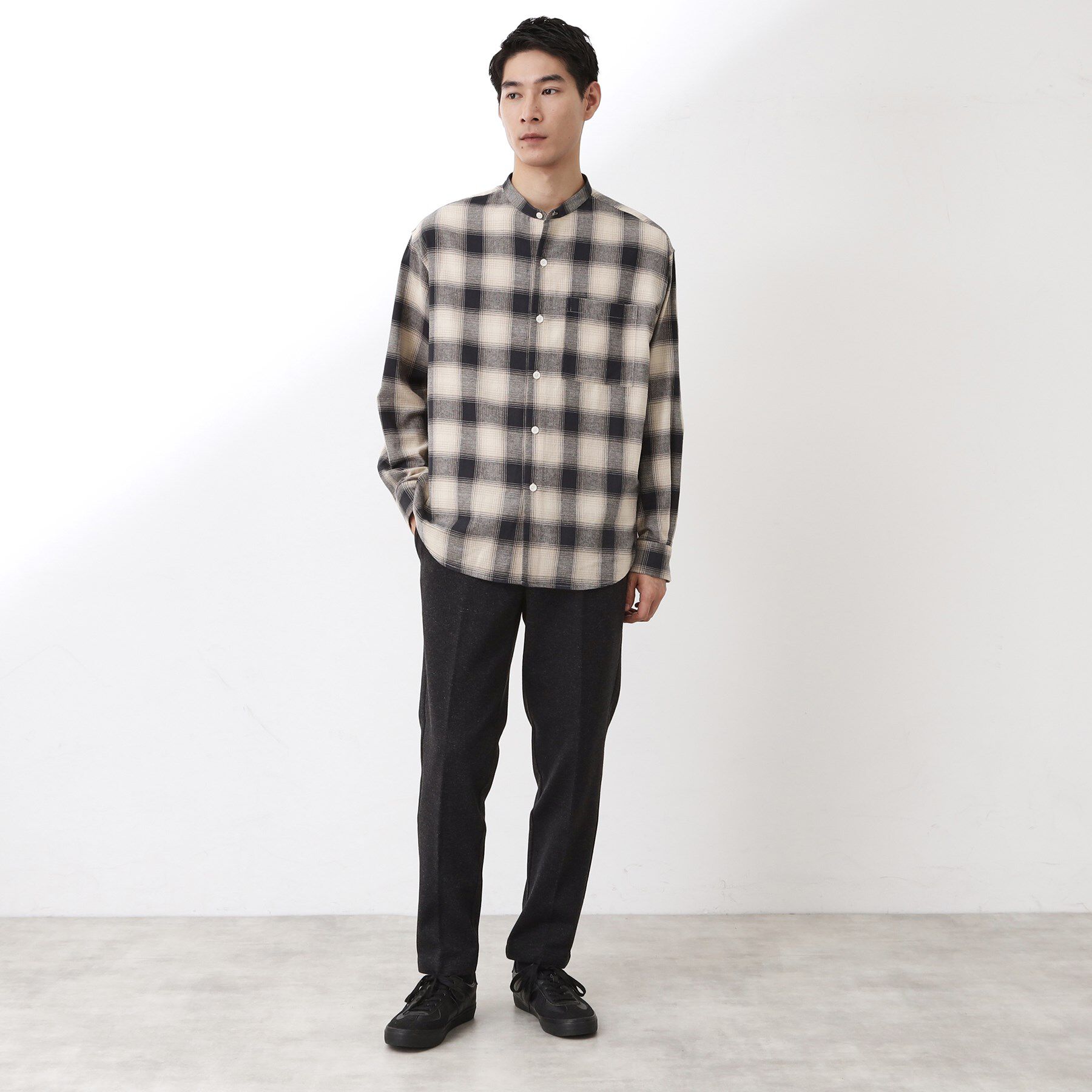 THE SHOP TK「オンブレーチェックバンドカラーシャツ 【洗濯機OK】」|シャツ・ブラウス|