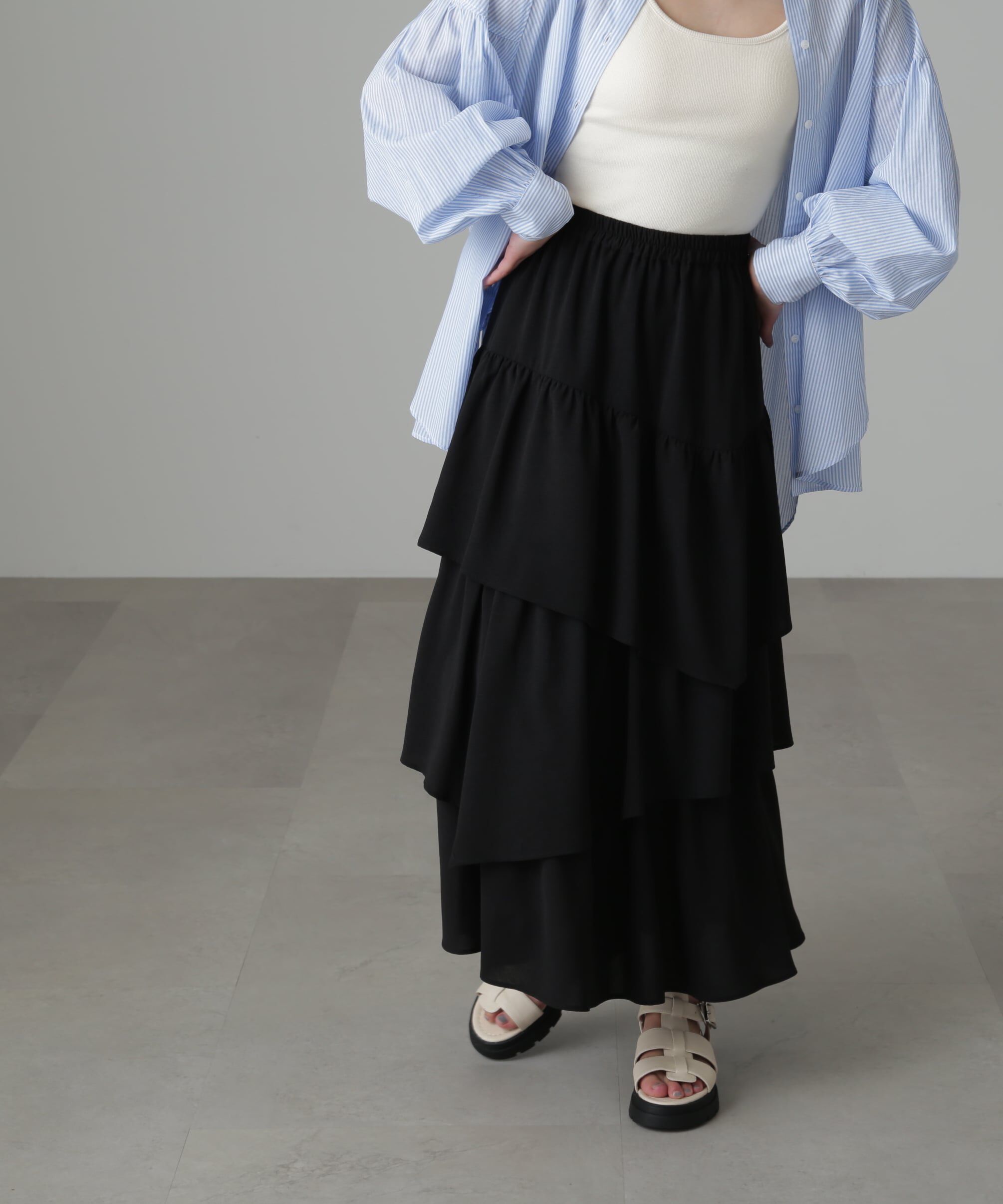  「[低身長サイズ/Sシリーズ]ランダムティアードスカート」|スカート|ブラック