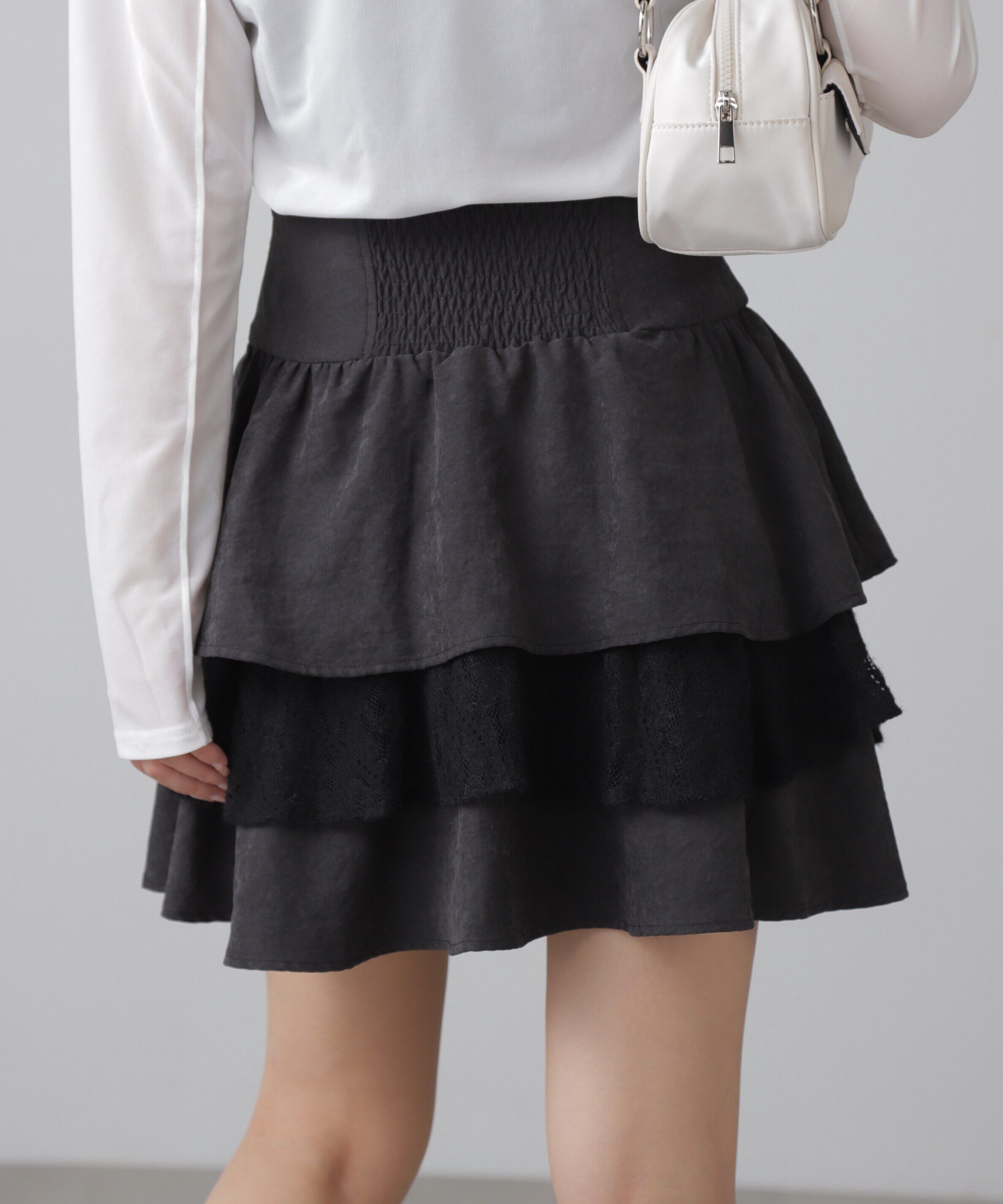  「起毛レースティアードミニスカート」|スカート|