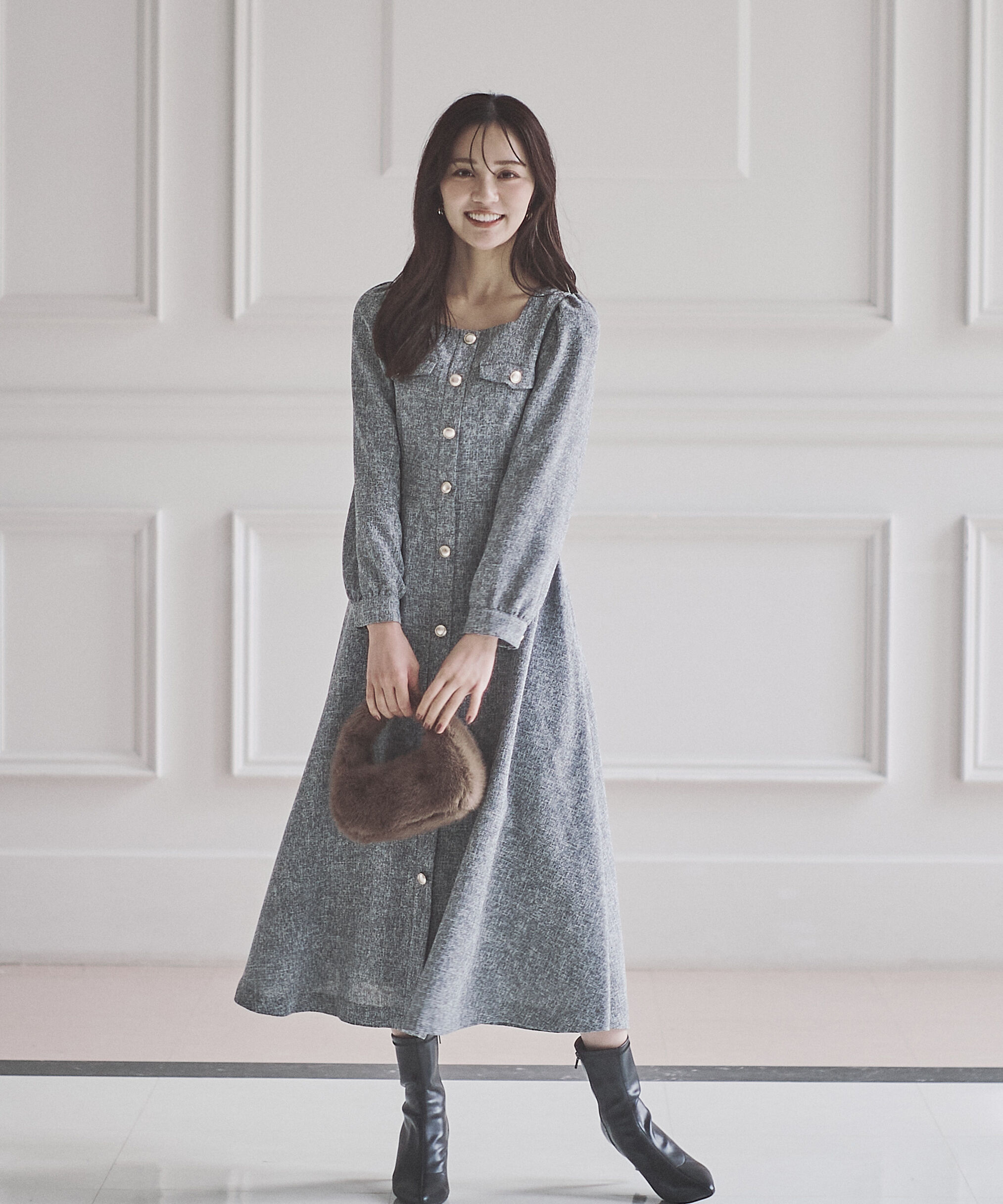 PROPORTION BODY DRESSING「フロント釦ツイードワンピース 25AW」|ワンピース|