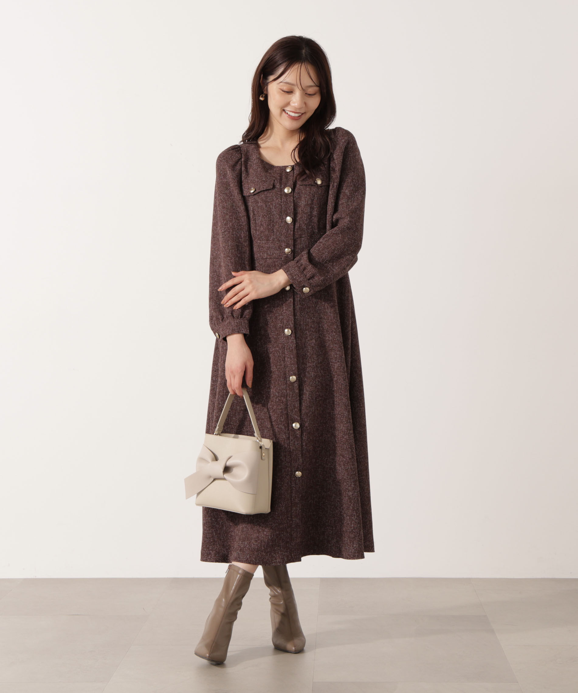 PROPORTION BODY DRESSING「フロント釦ツイードワンピース 25AW」|ワンピース|