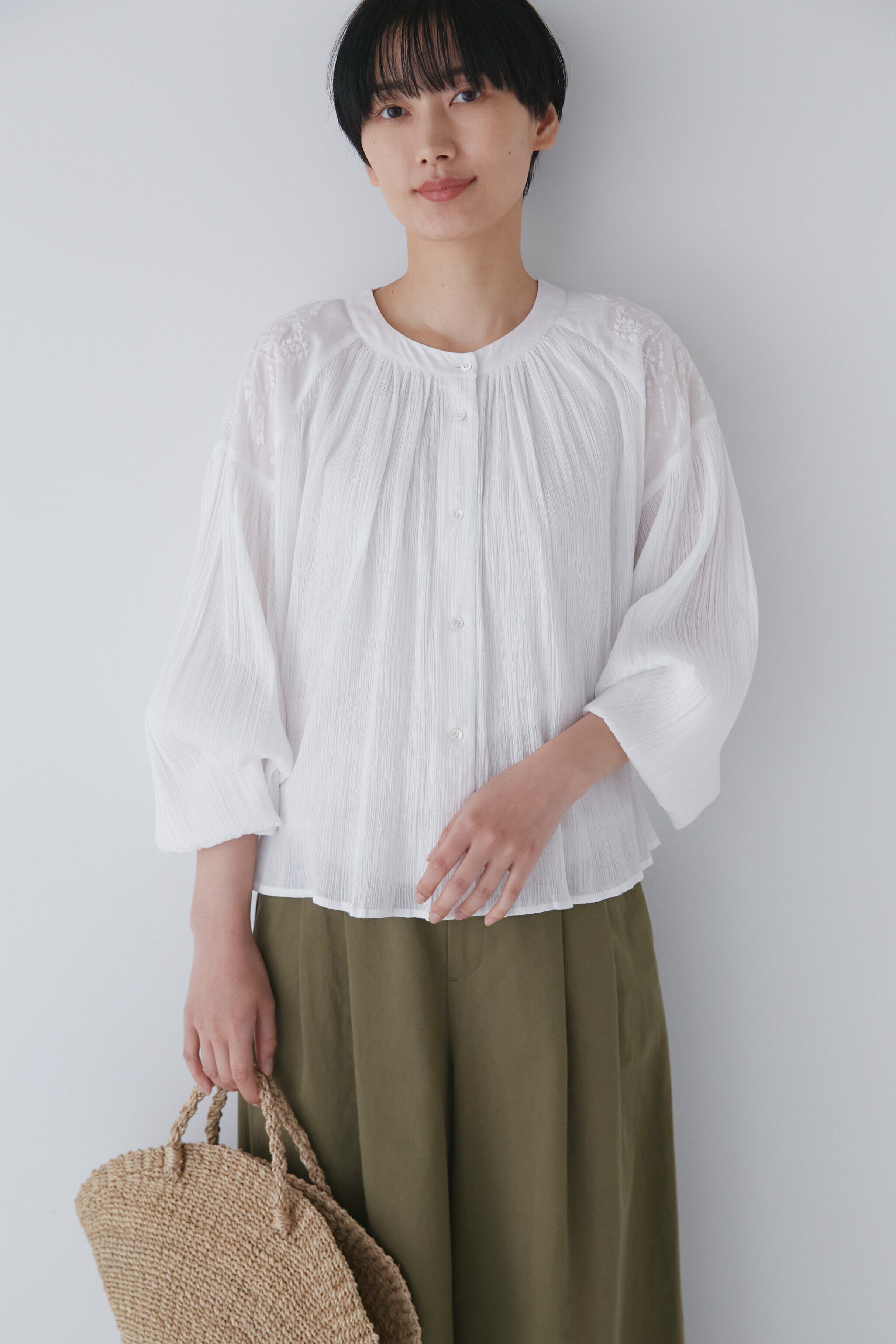  「◆インドクレープギャザーブラウス」|シャツ・ブラウス|ホワイト