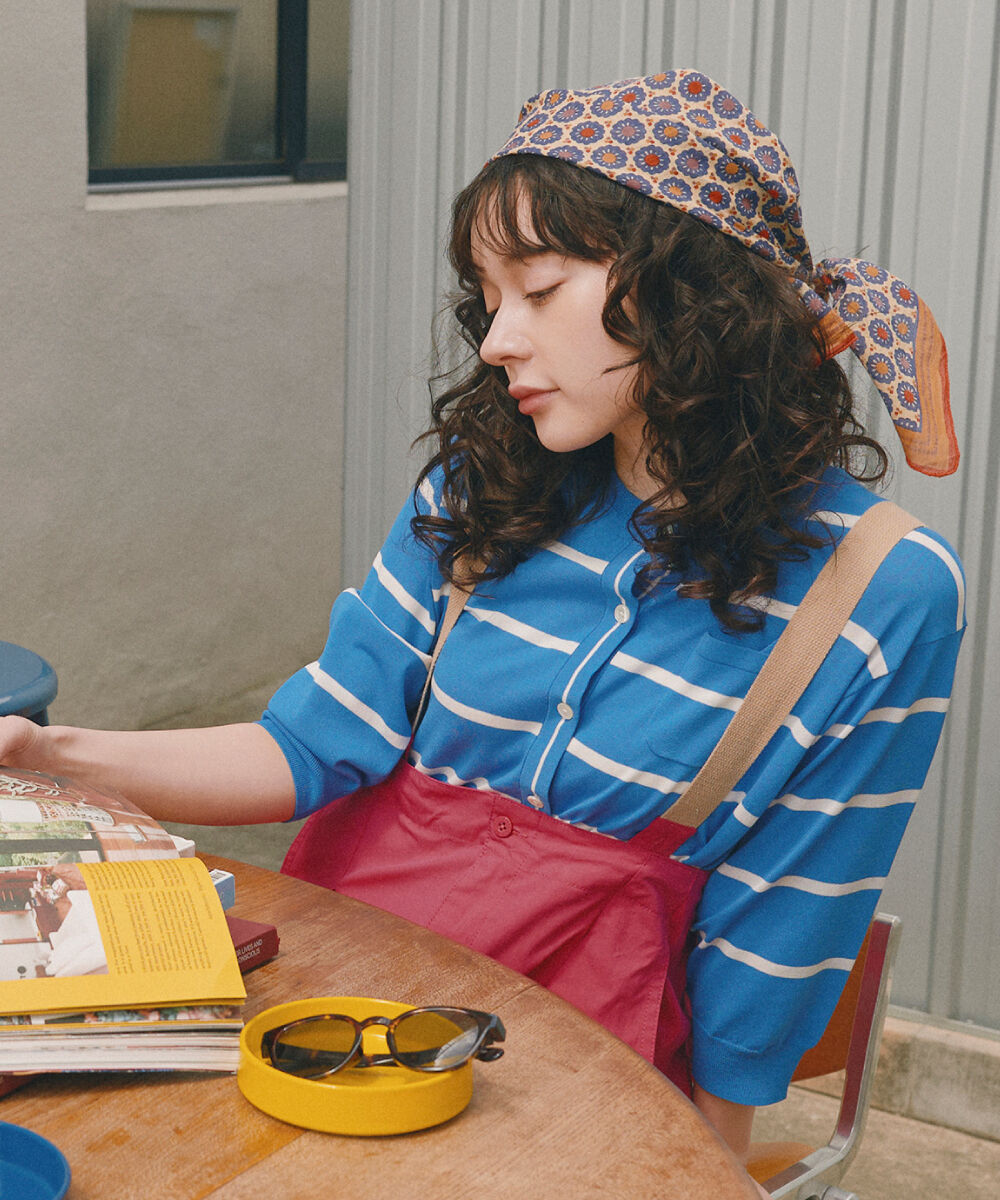  「◆【ウォッシャブル・接触冷感】ランダムボーダーカーディガン」|ニット・セーター|ブルー&times;ホワ  3