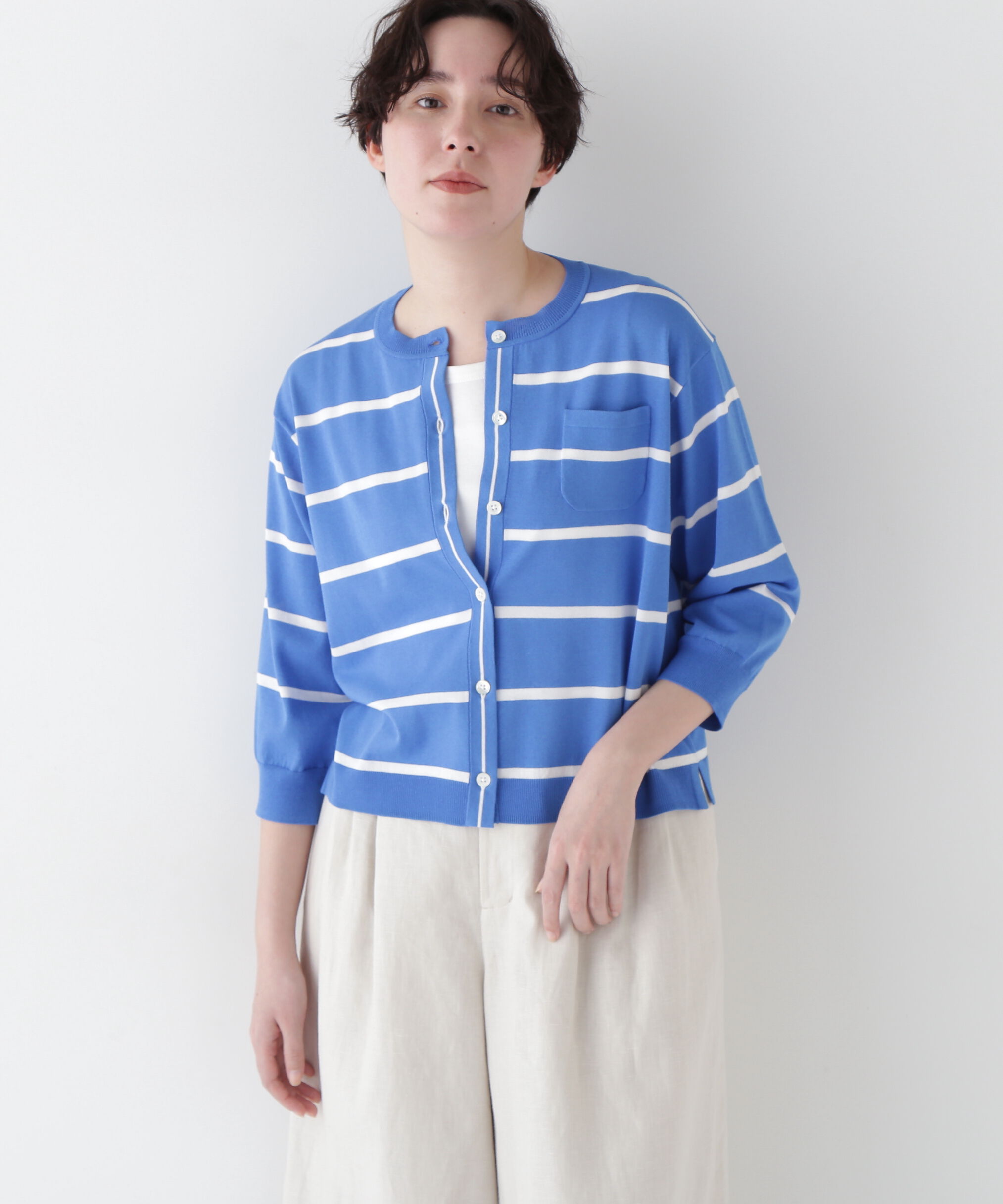  「◆【ウォッシャブル・接触冷感】ランダムボーダーカーディガン」|ニット・セーター|