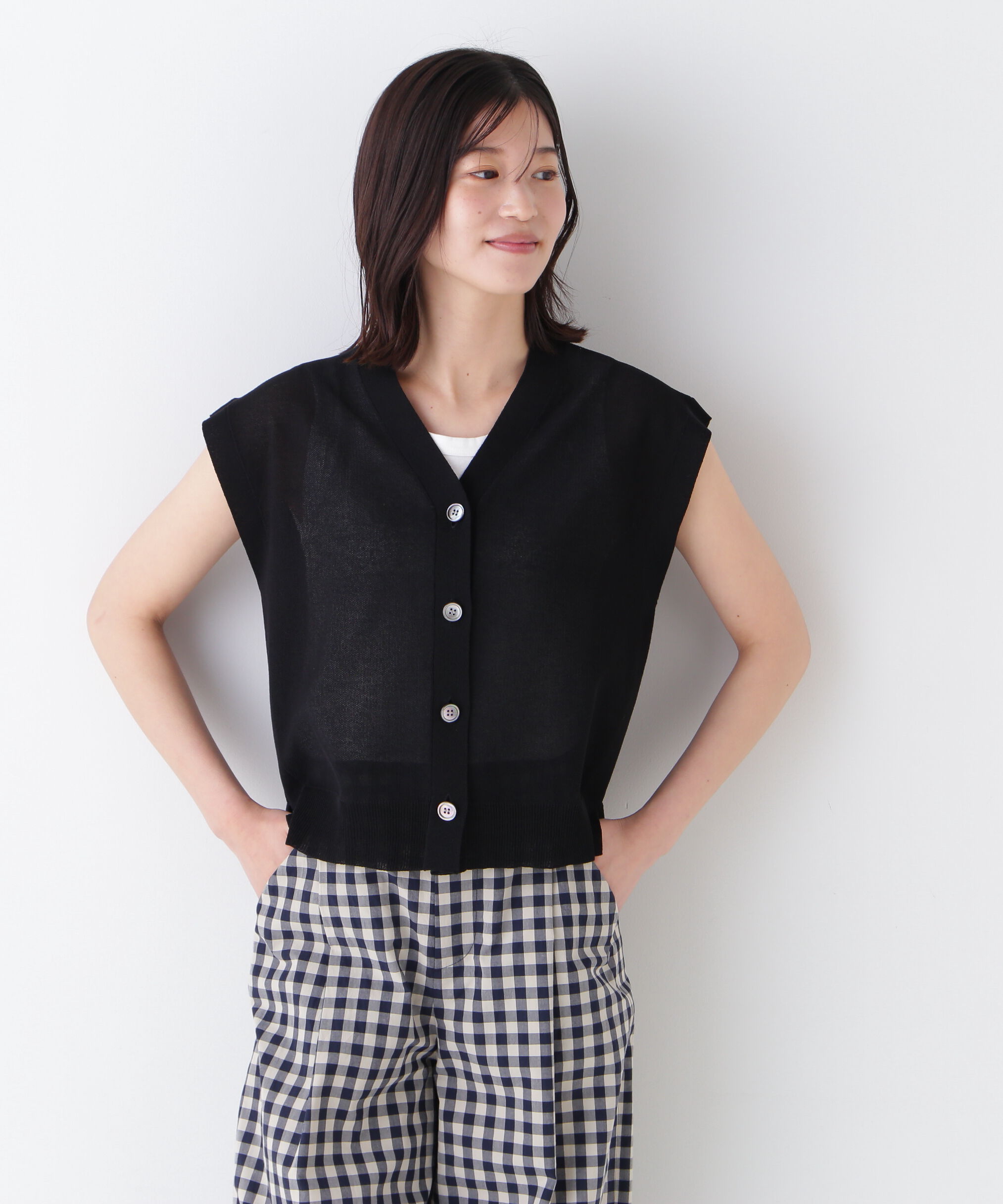 「◆綿ナイロン鹿の子ジレ」|ニット・セーター|