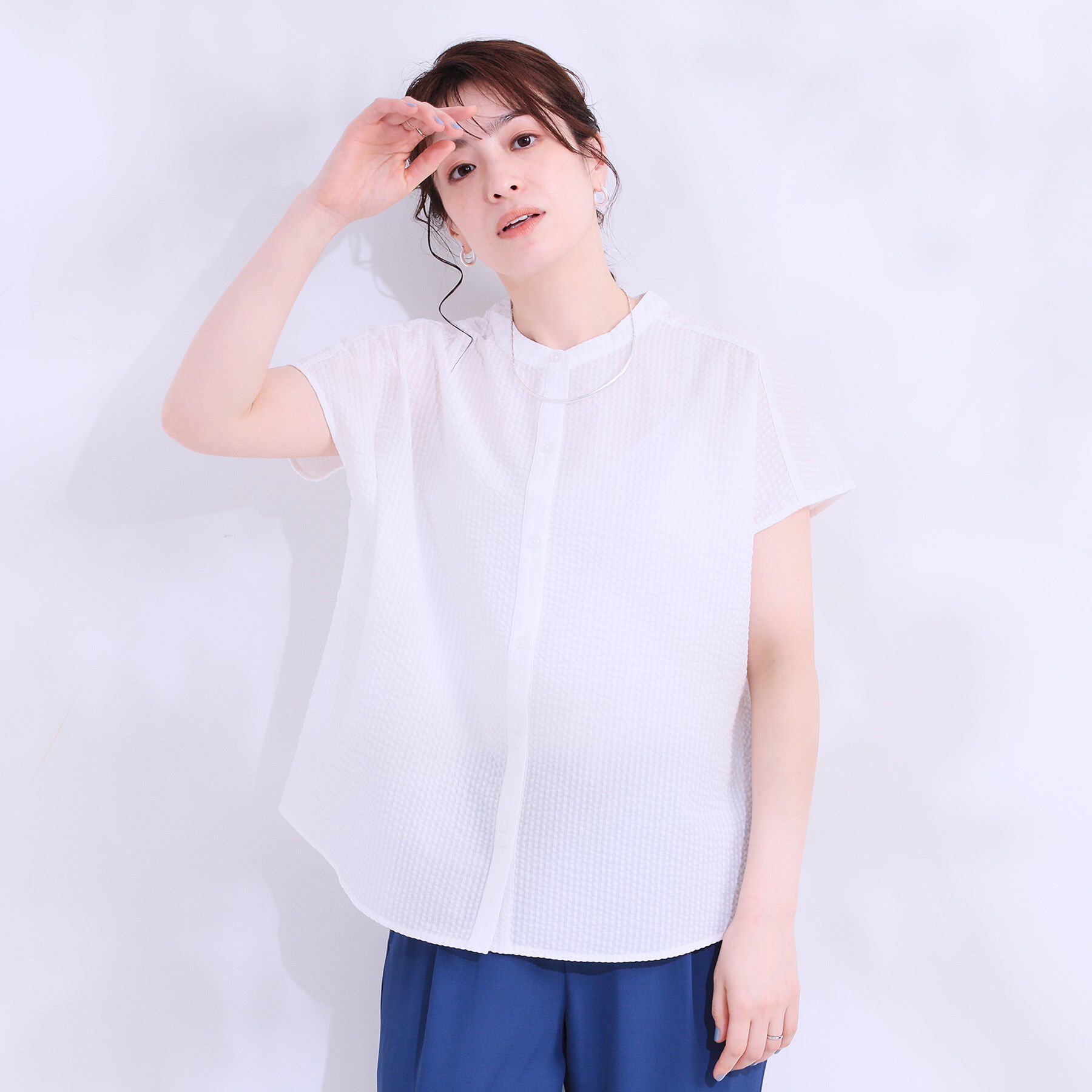 SHOO･LA･RUE「【洗える/S-LL】涼やかで好印象 サッカーブラウス」|シャツ・ブラウス|