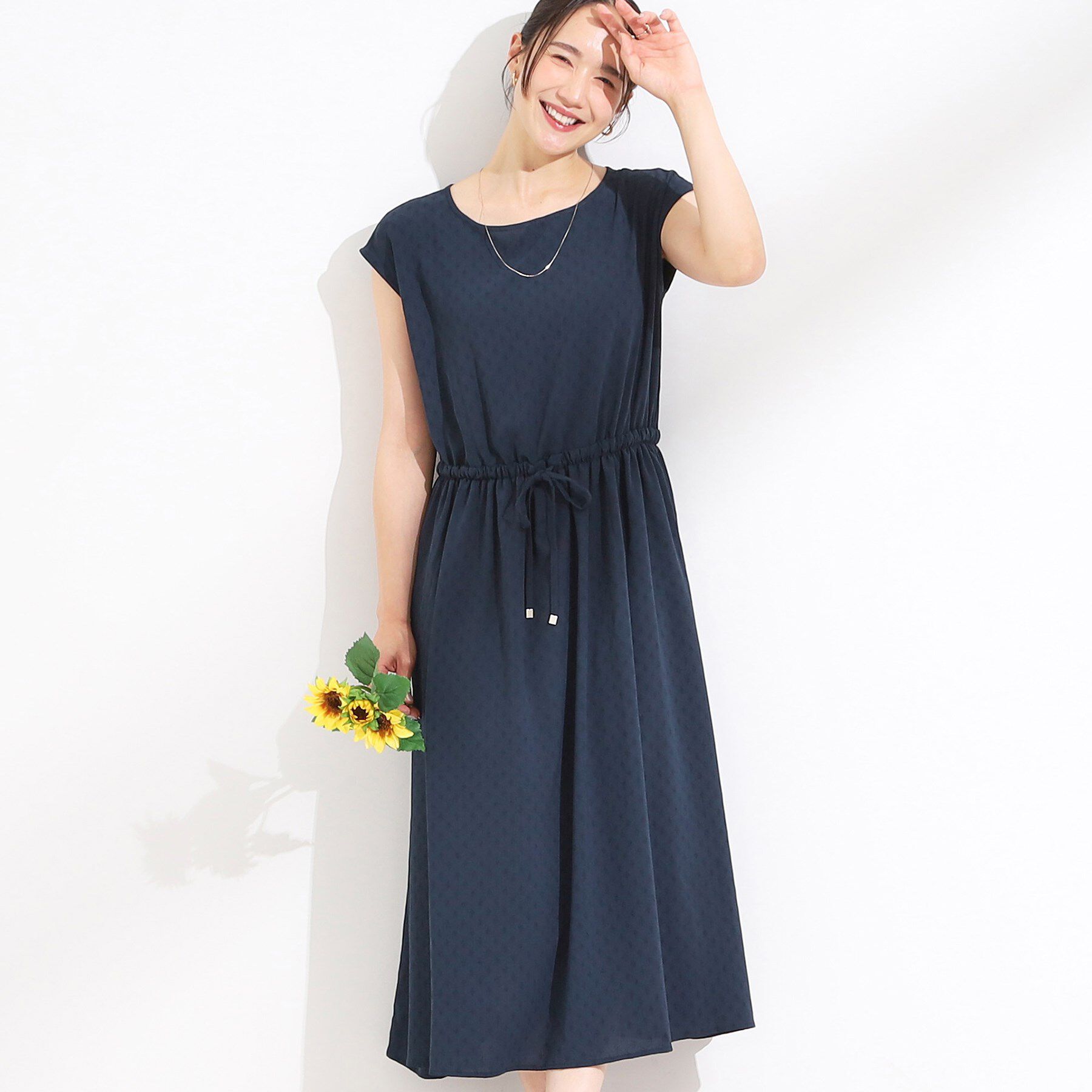 SHOO･LA･RUE「【S-LL】さらりと1枚で決まる ジャカードワンピース」|ワンピース|ネイビー(094)