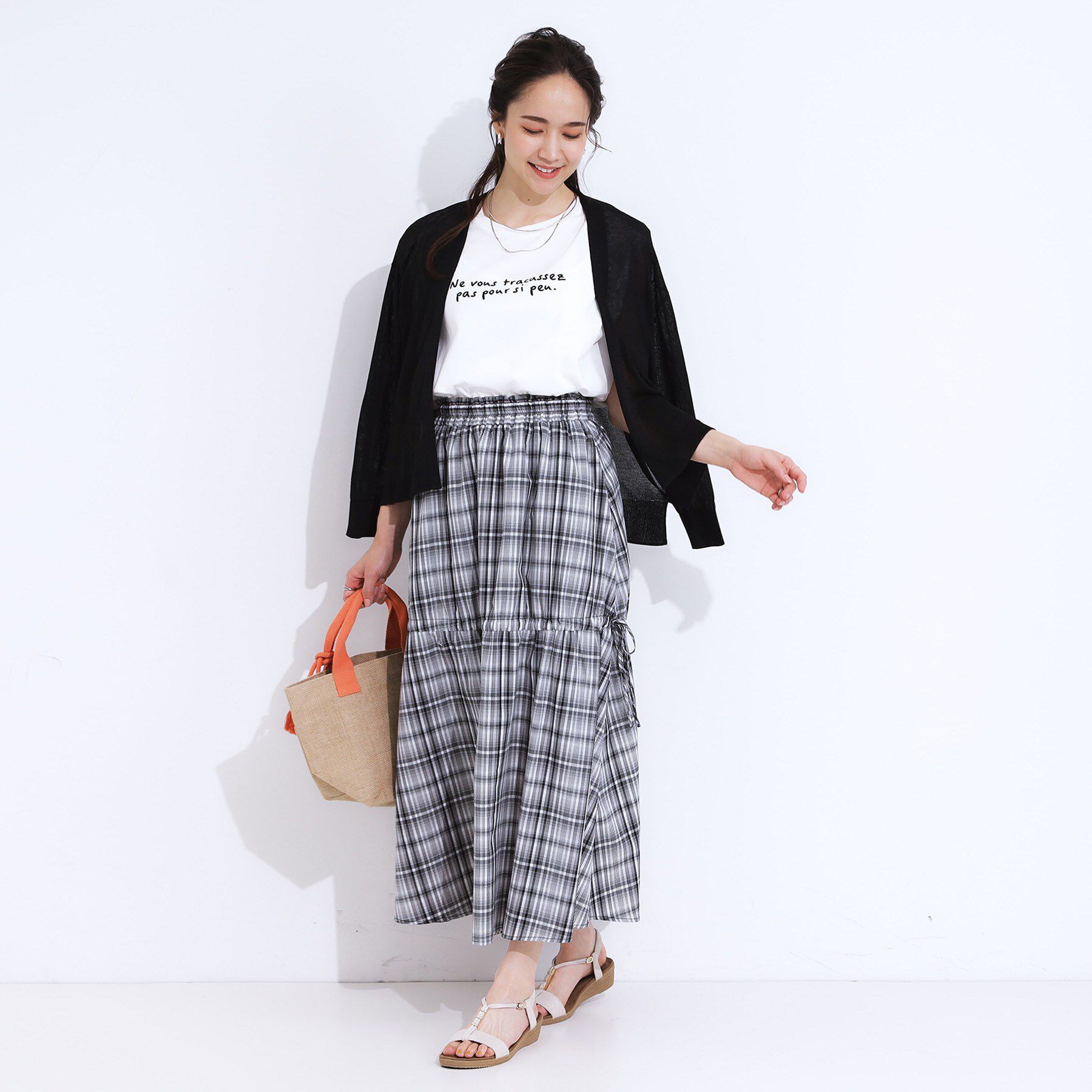 SHOO･LA･RUE「【S-LL】シルエットが変えられる チェック柄リボンフレアスカート」|スカート|