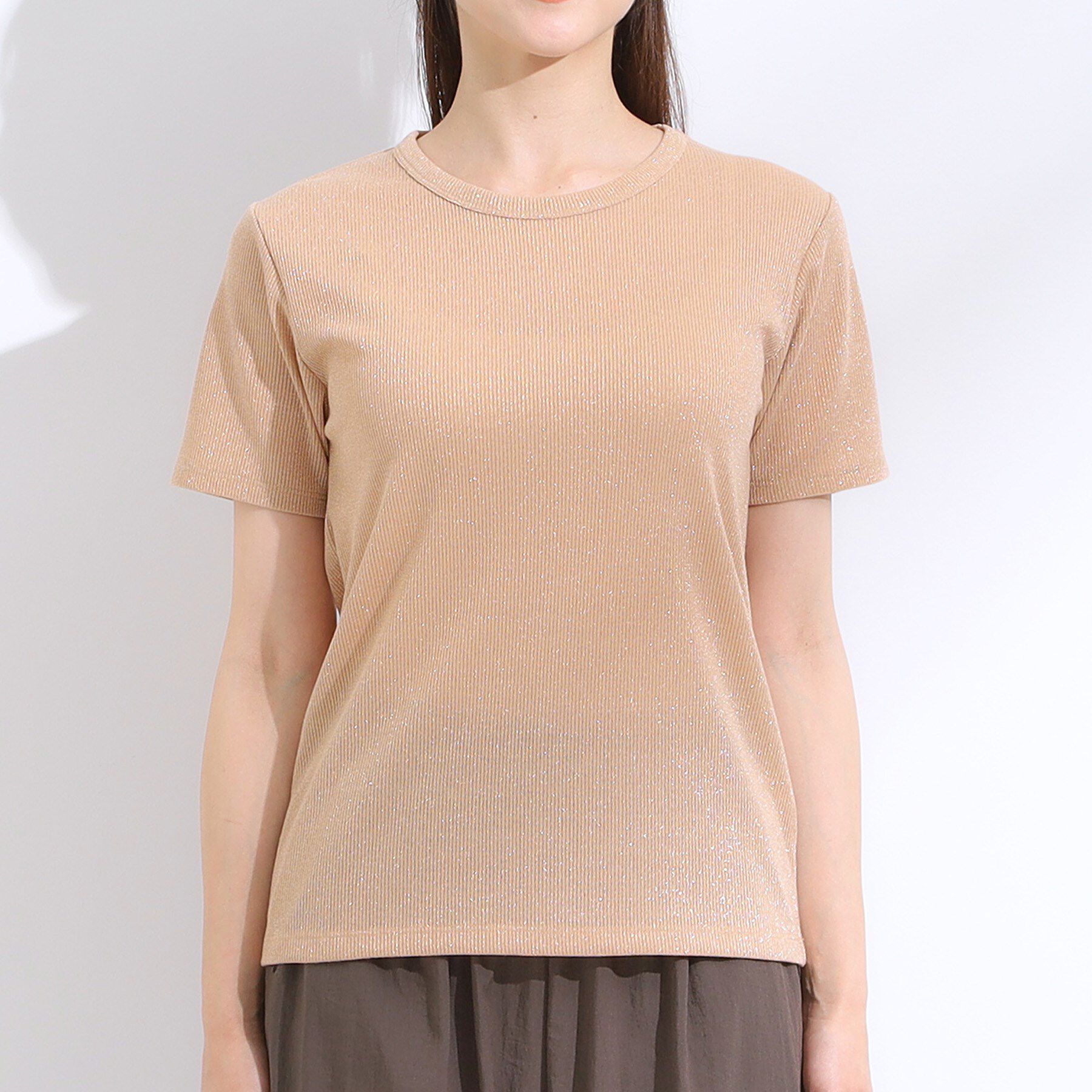 SHOO･LA･RUE「【S-LL】大人のラメ感 テレコ半袖トップス」|Tシャツ・カットソー|