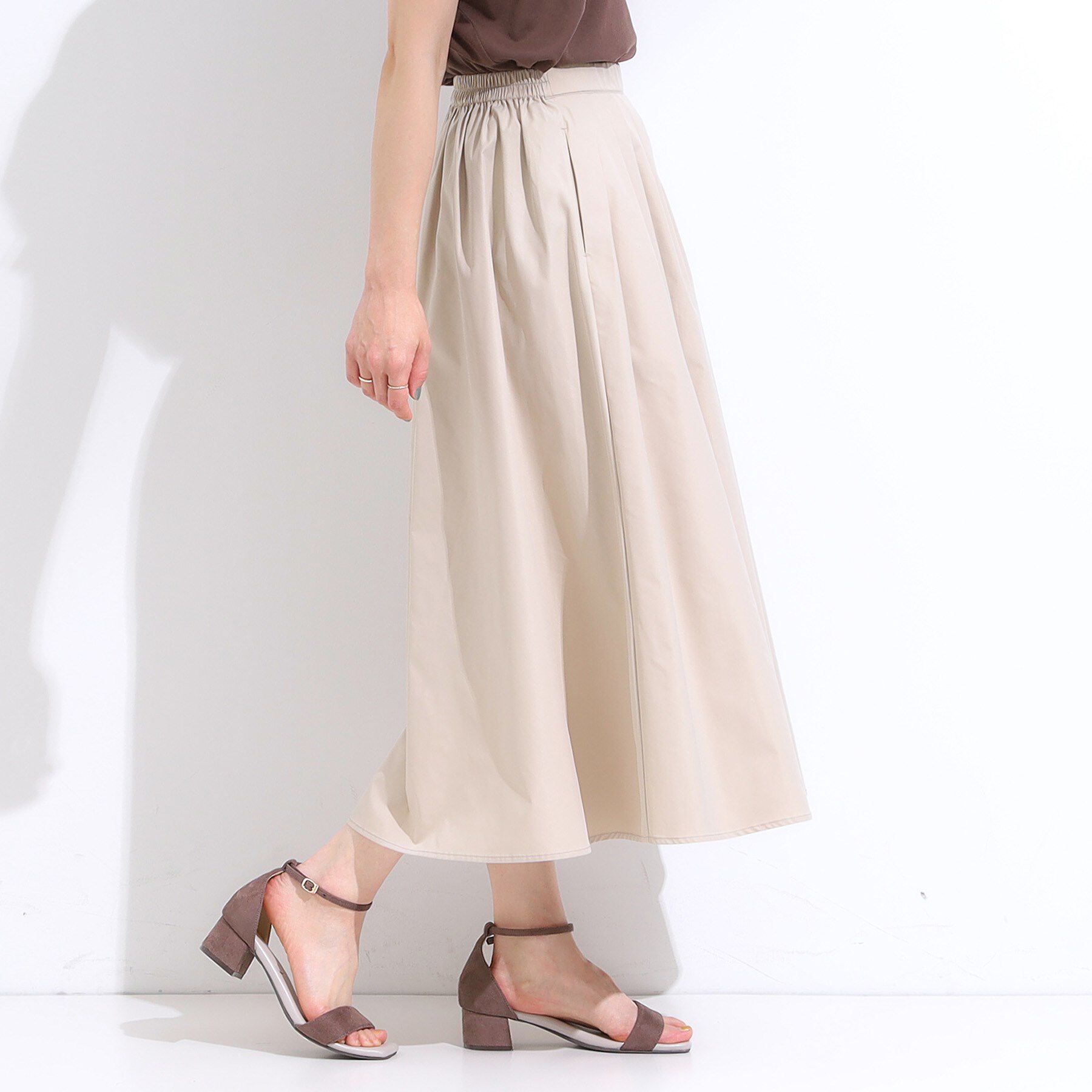 SHOO･LA･RUE「【洗える/S-LL/撥水】タックギャザー フレアスカート」|スカート|