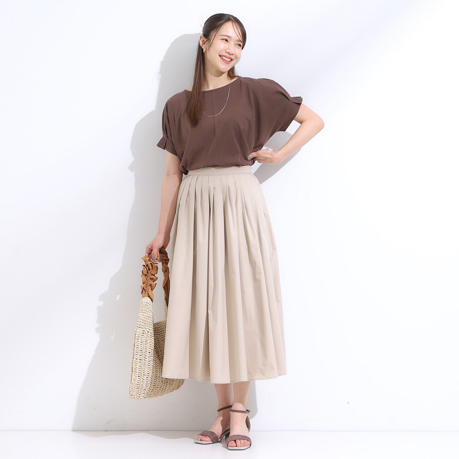 SHOO･LA･RUE「【洗える/S-LL/撥水】タックギャザー フレアスカート」|スカート|