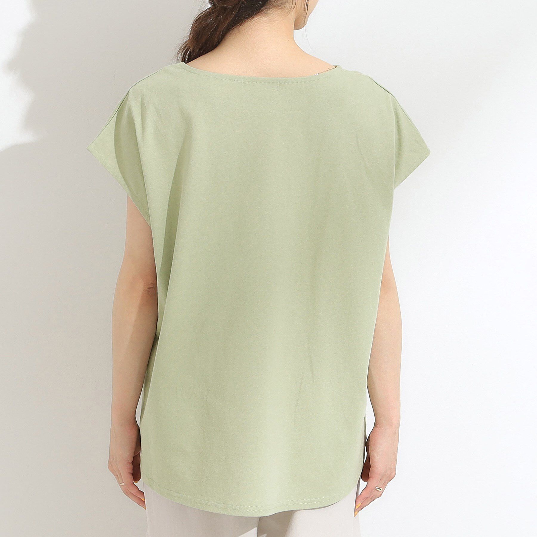 SHOO･LA･RUE「【洗える/S-LL/体型カバー】レース使いが華やか フレンチスリーブコットンTシャツ」|Tシャツ・カットソー|