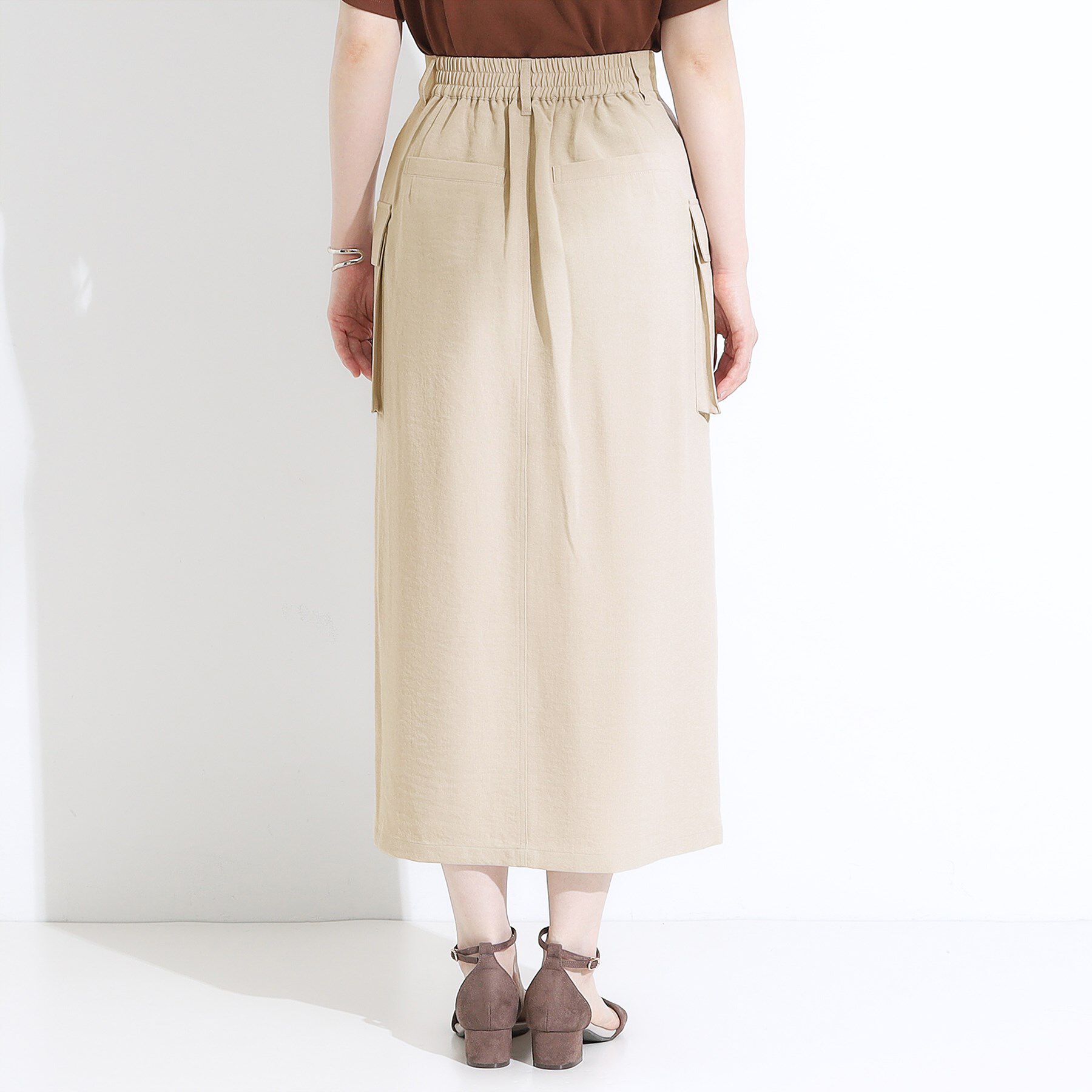 SHOO･LA･RUE「【S-LL】大人のきれいめカジュアルに 麻調カーゴナロースカート」|スカート|