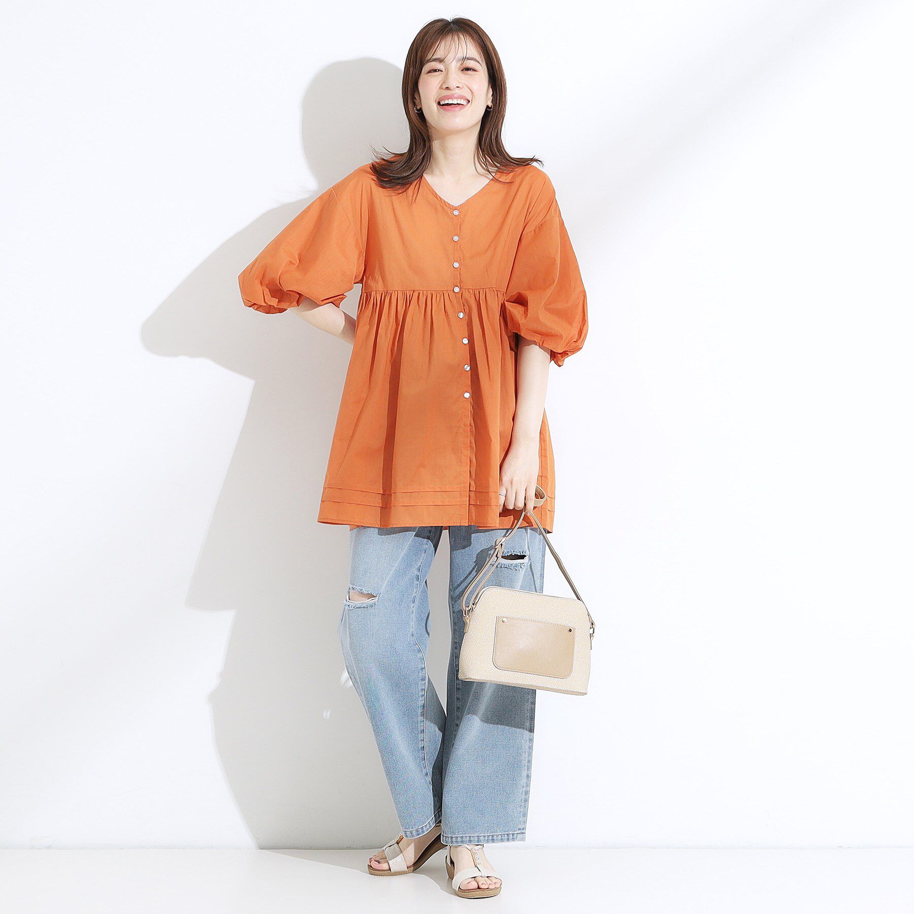 SHOO･LA･RUE「【S-LL】一枚で着映え バルーンスリーブブラウス」|シャツ・ブラウス|