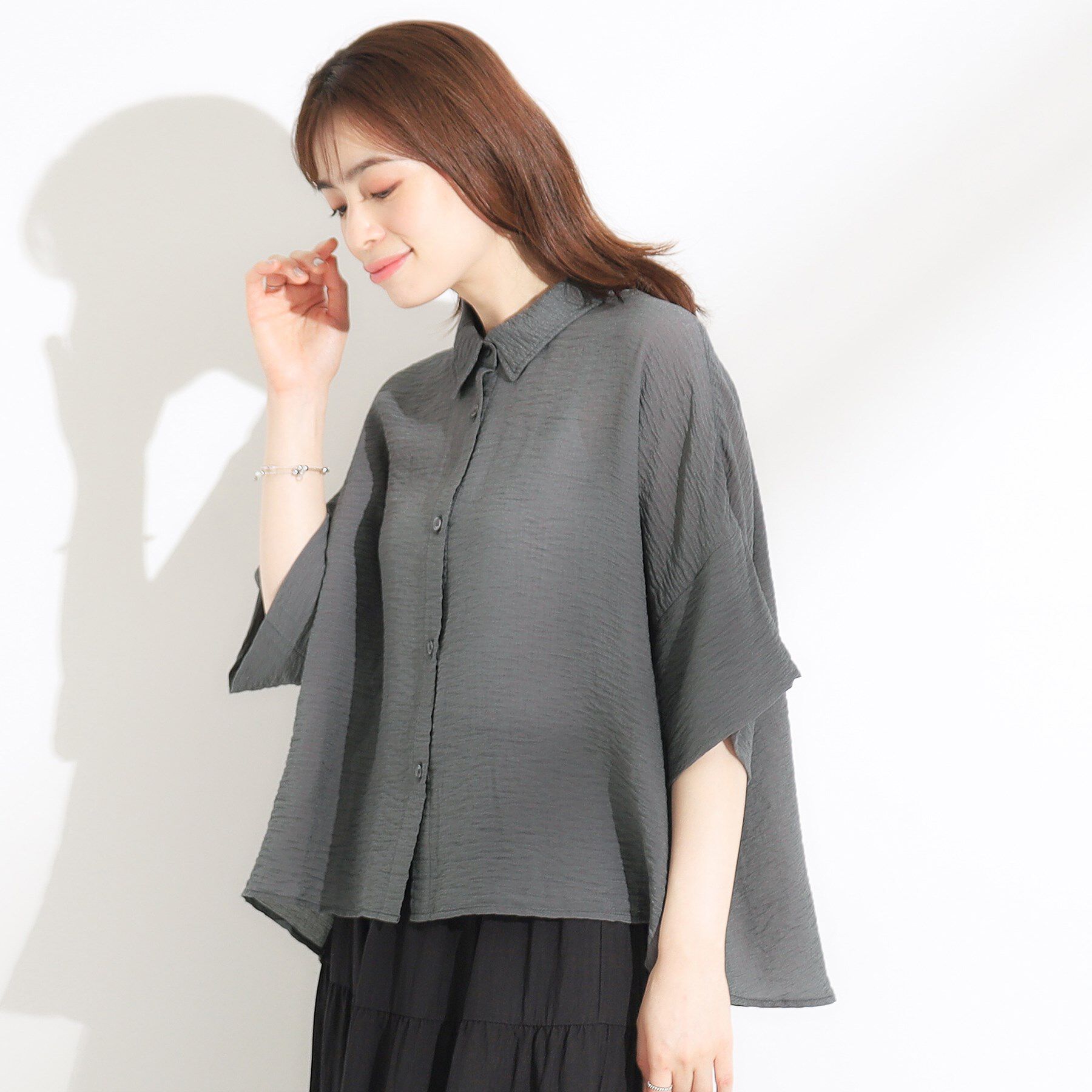 SHOO･LA･RUE「ゆるっと感がこなれ見え ワッシャーシアー半袖シャツ」|シャツ・ブラウス|