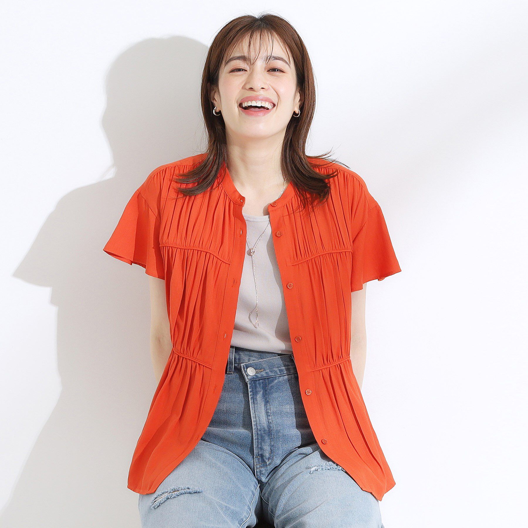 SHOO･LA･RUE「【洗える/S-LL】一枚で着映え ティアード風 ギャザーブラウス」|シャツ・ブラウス|