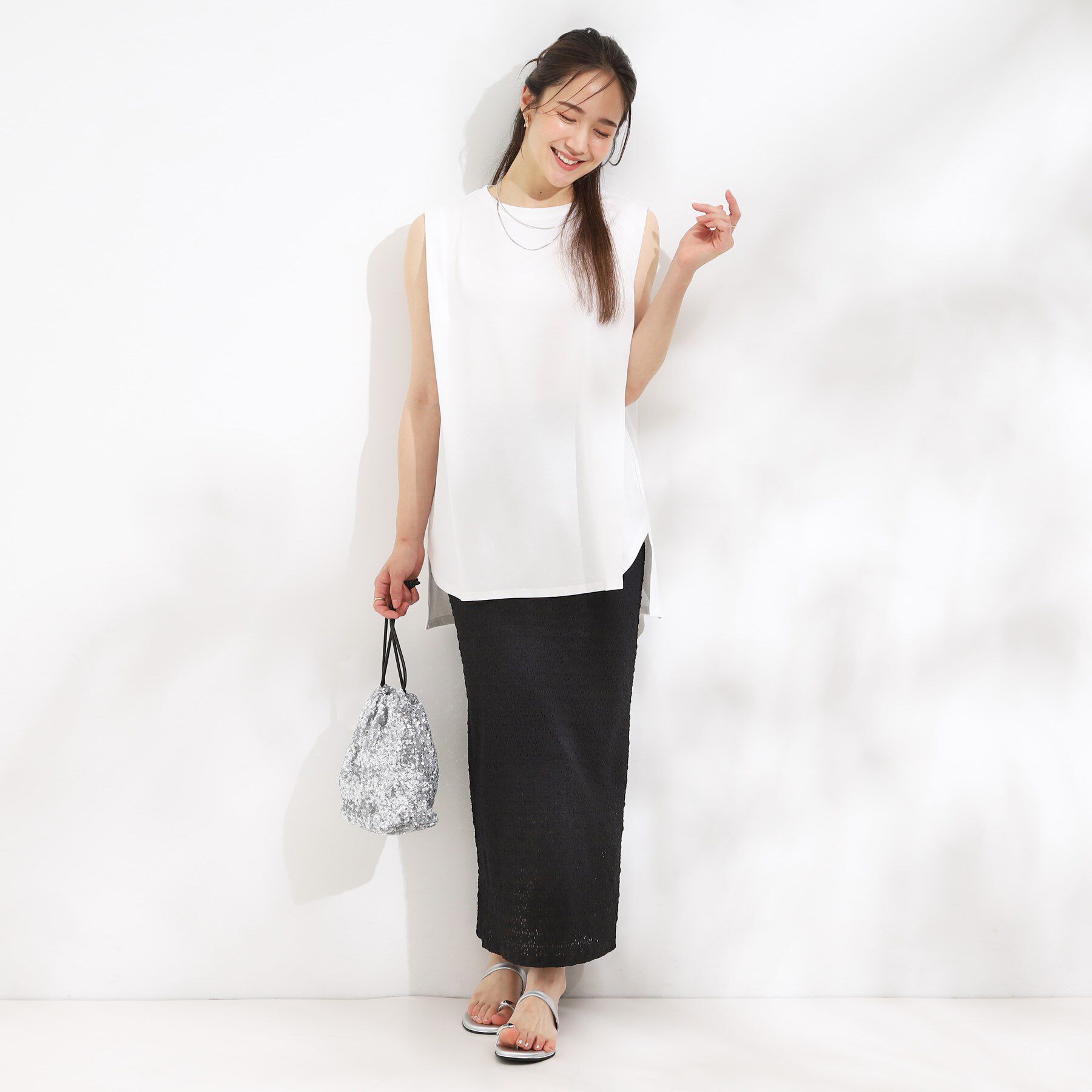 SHOO･LA･RUE「【汗ジミ軽減/ひんやり/UV】大人のヘルシーな着こなしに タックノースリーブチュニック」|チュニック|