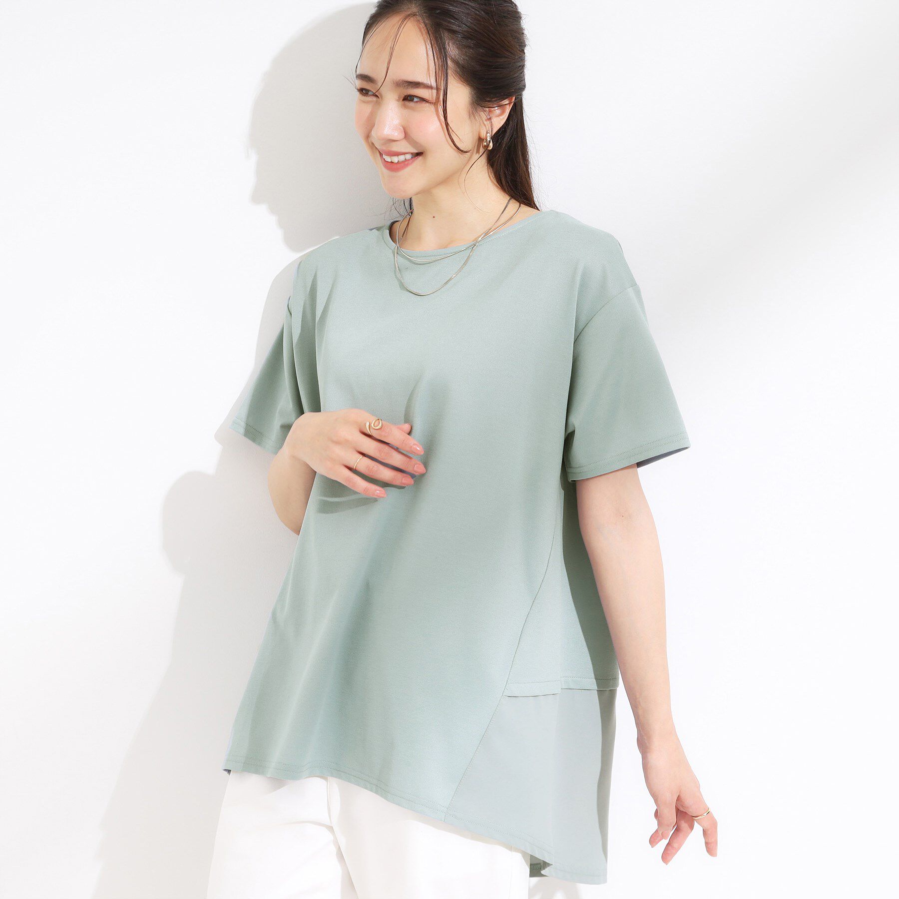 SHOO･LA･RUE「【S-LL/UV/吸水速乾】きれいに体型カバー Aライン チュニックワンピース」|チュニック|ミントグリーン(02