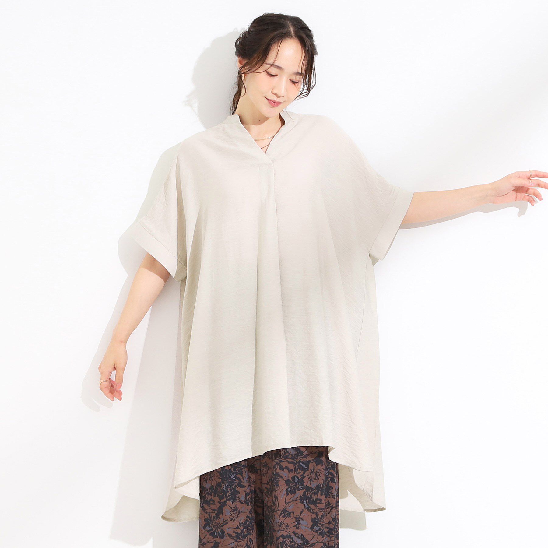 SHOO･LA･RUE「【S-LL/ひんやり】涼しく楽に体型カバー　ゆったりスキッパー半袖チュニック」|チュニック|