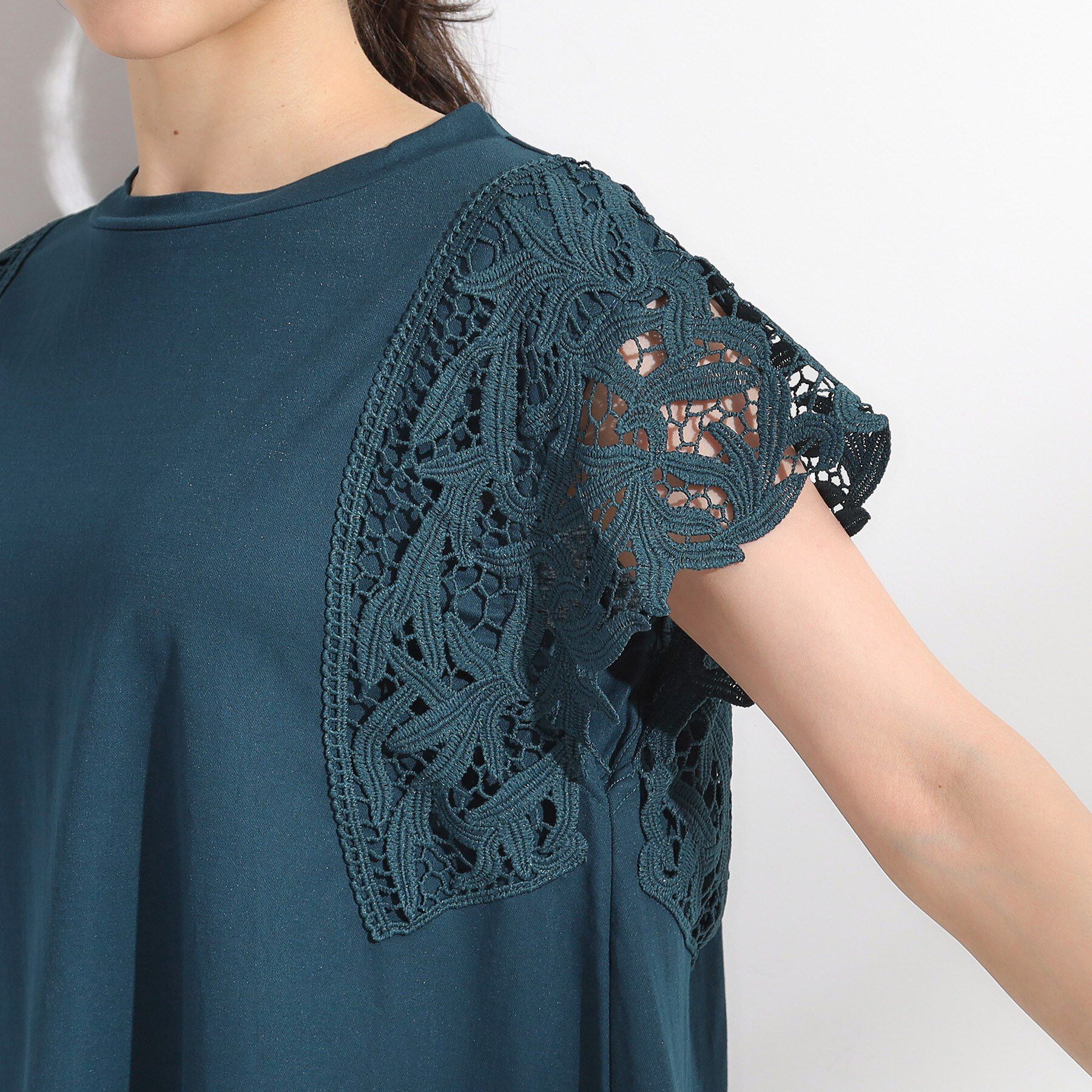 SHOO･LA･RUE「【S-LL】上品華やか お袖レースチュニックトップス」|チュニック|