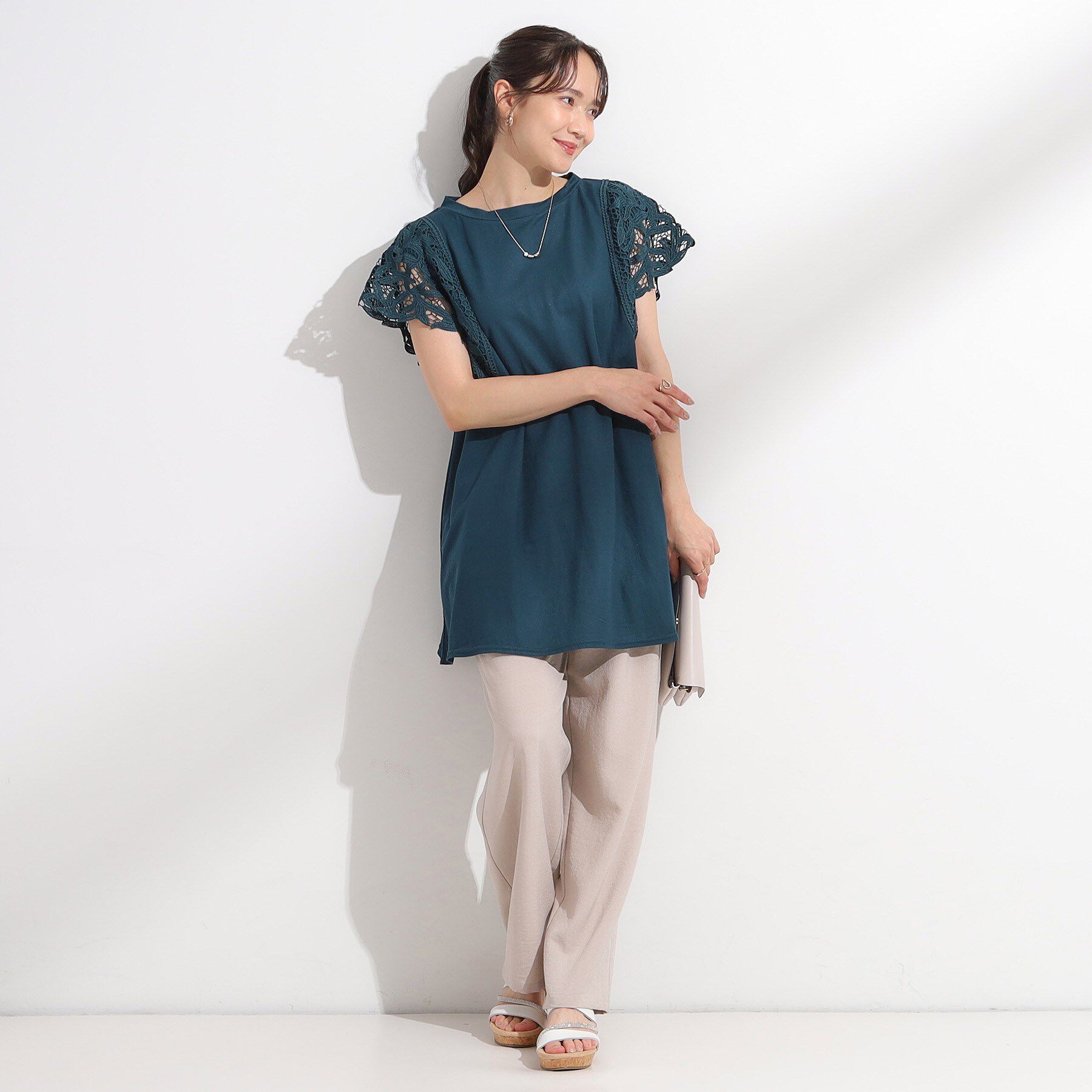 SHOO･LA･RUE「【S-LL】上品華やか お袖レースチュニックトップス」|チュニック|