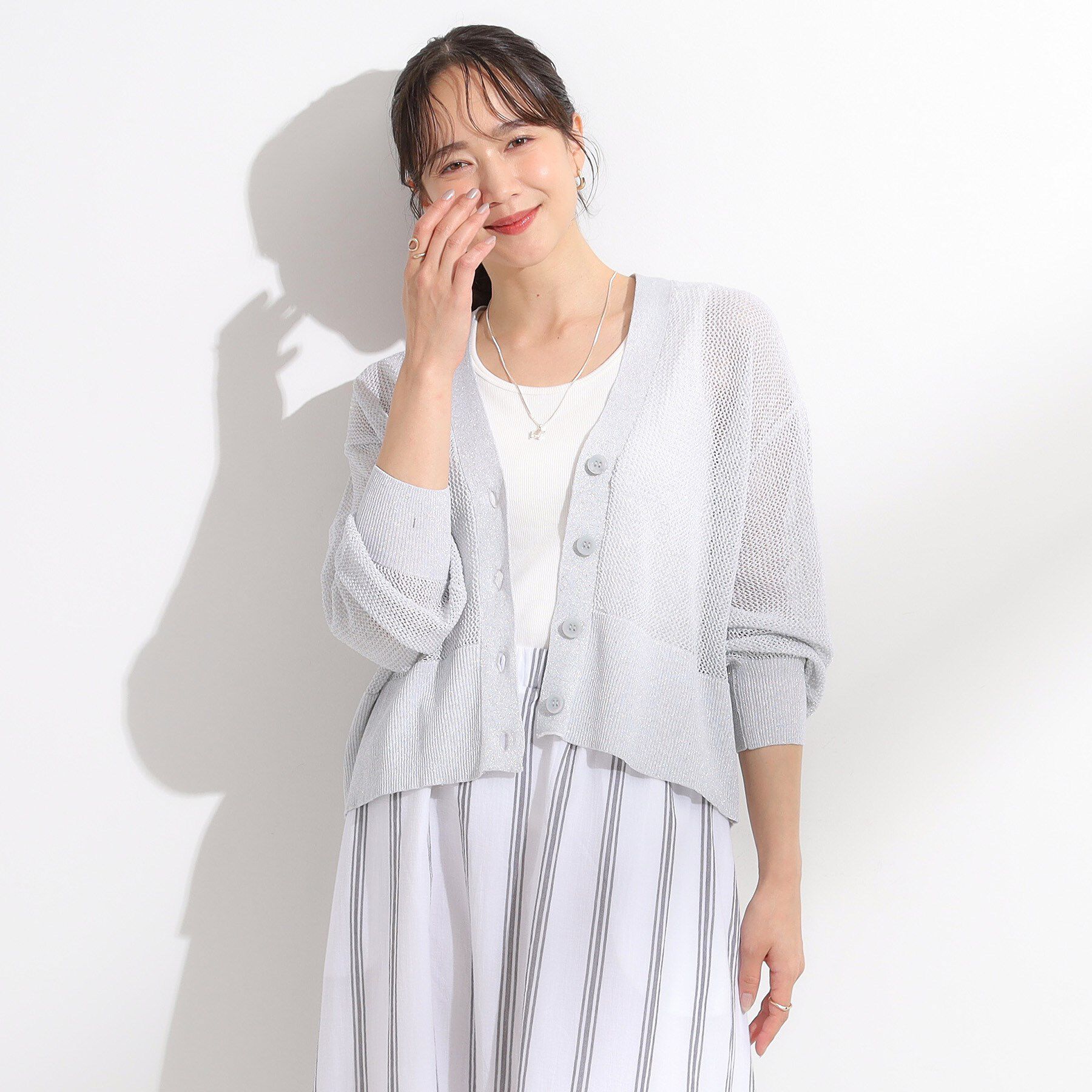 SHOO･LA･RUE「キラッと光るラメとスパンコールが印象的 メッシュカーディガン」|カーディガン|