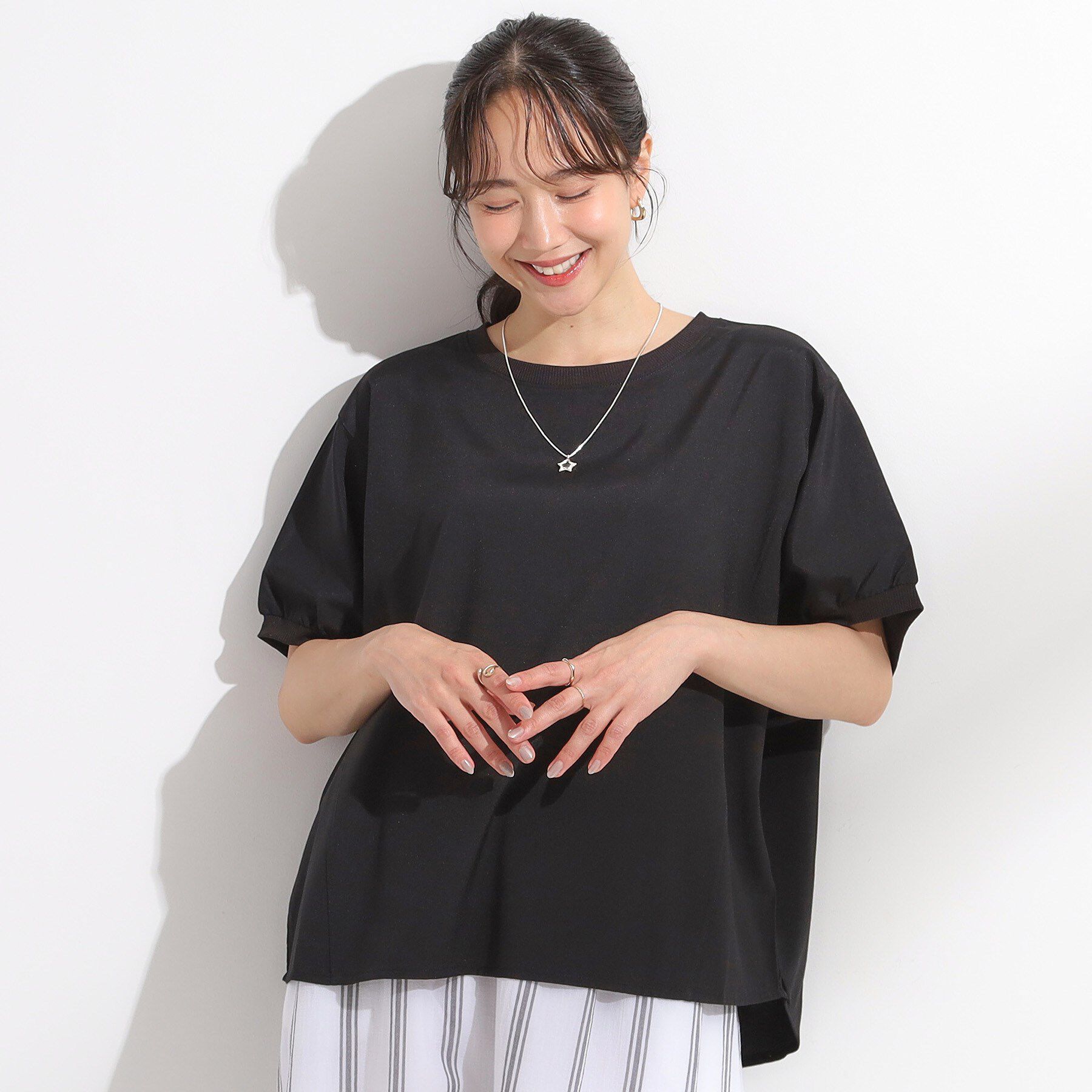 SHOO･LA･RUE「【ひんやり/洗濯後しわになりにくい】リブ切り替えドルマンブラウス」|シャツ・ブラウス|