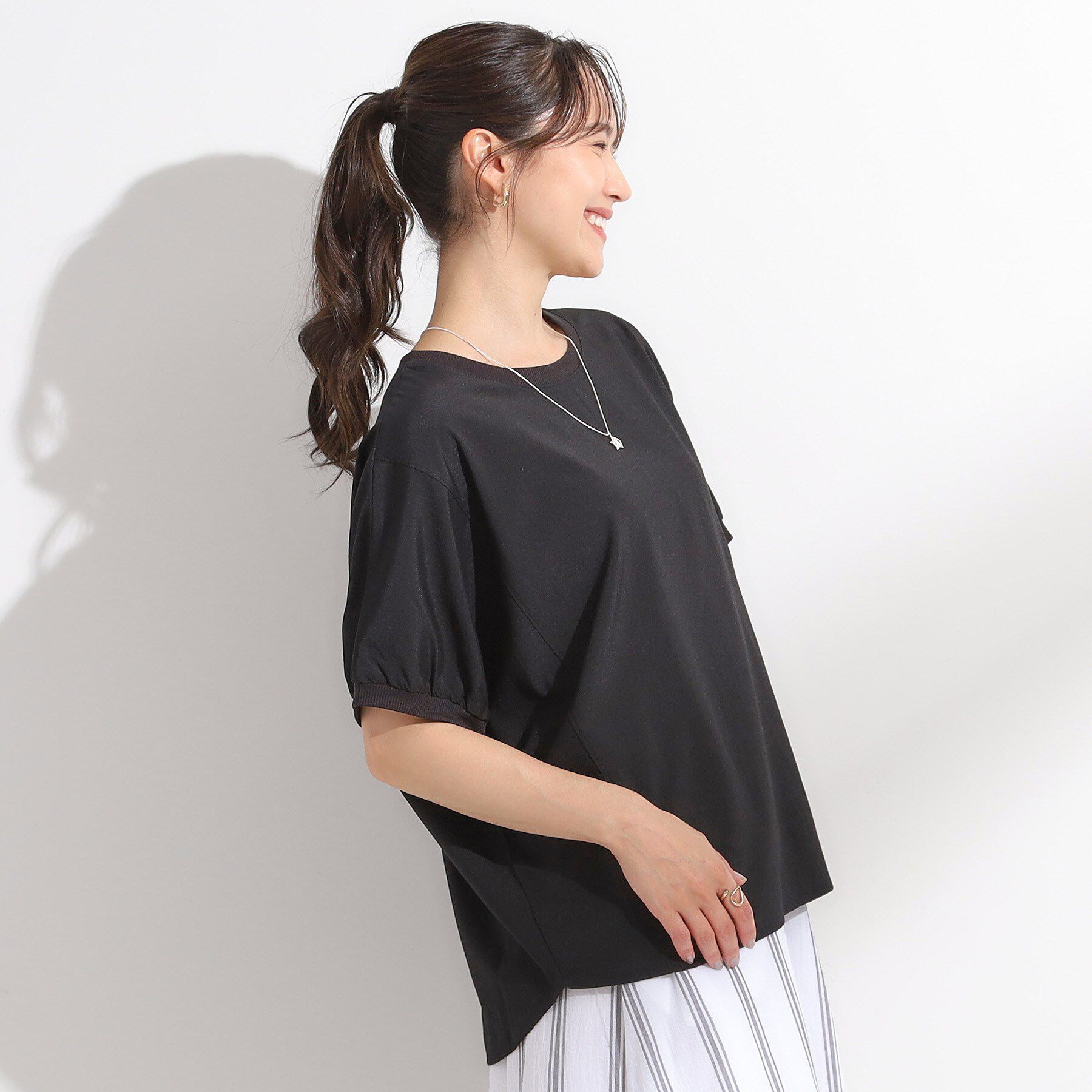 SHOO･LA･RUE「【ひんやり/洗濯後しわになりにくい】リブ切り替えドルマンブラウス」|シャツ・ブラウス|