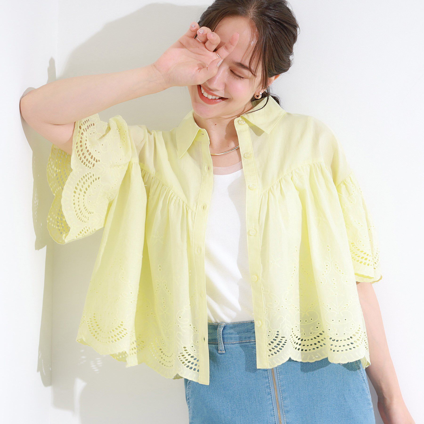 SHOO･LA･RUE「コーデの主役になる スカラップレースブラウス」|シャツ・ブラウス|ライトイエロー(03