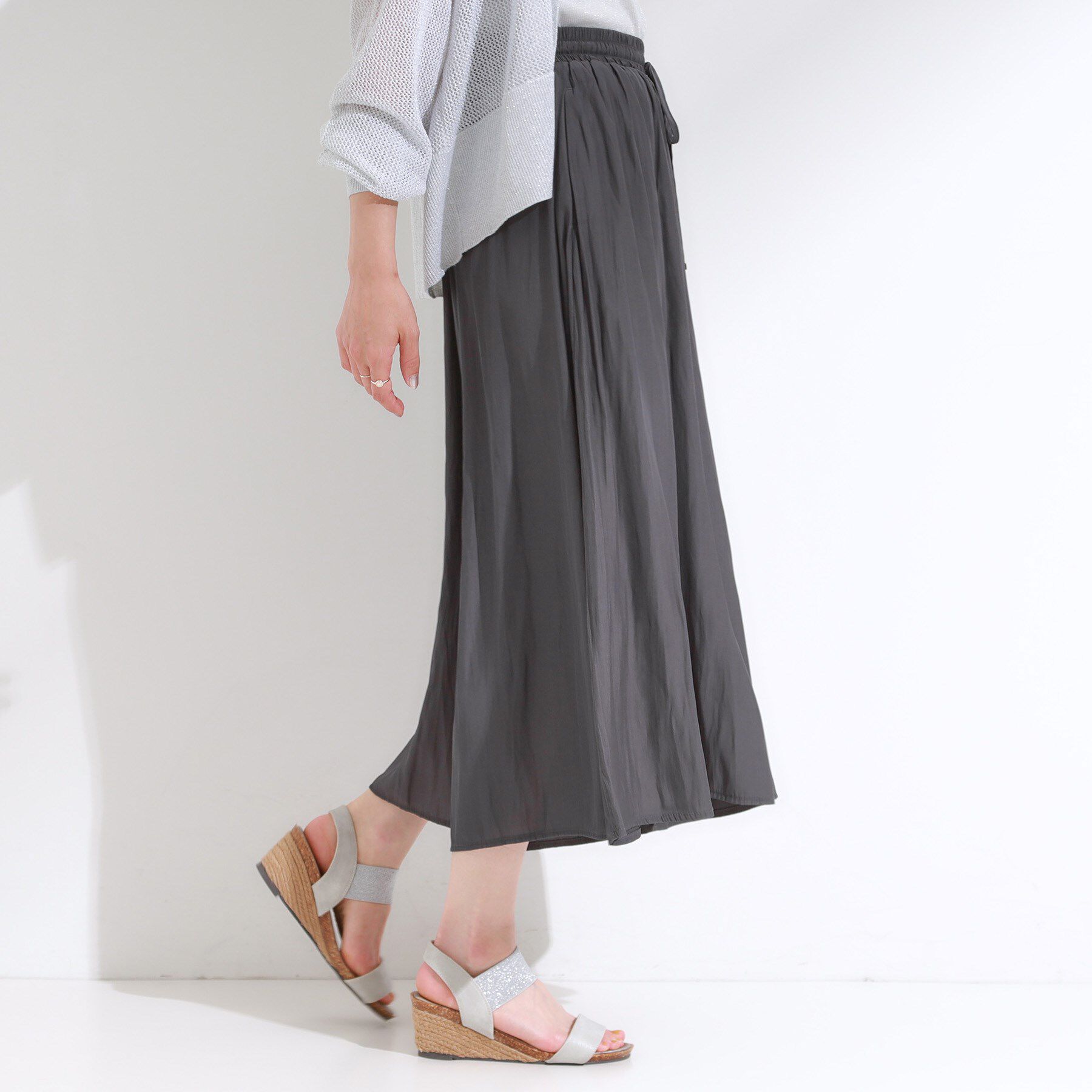 SHOO･LA･RUE「【S-LL/裏地ひんやり】スカート見えで上品に マットサテンスカーチョ」|その他|