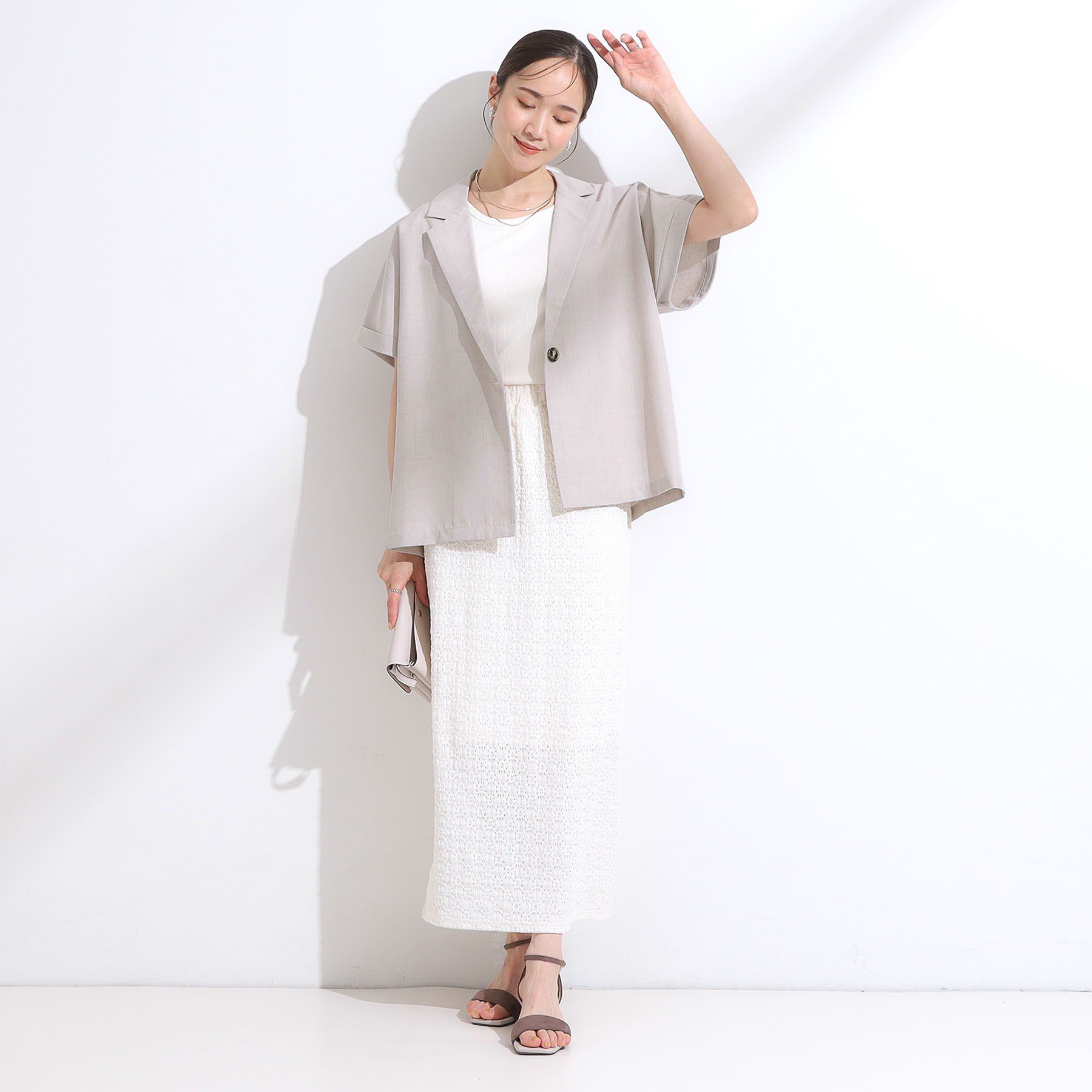 SHOO･LA･RUE「【S-LL】さらりと着たい大人のための 麻調半袖ジャケット」|テーラードジャケット|