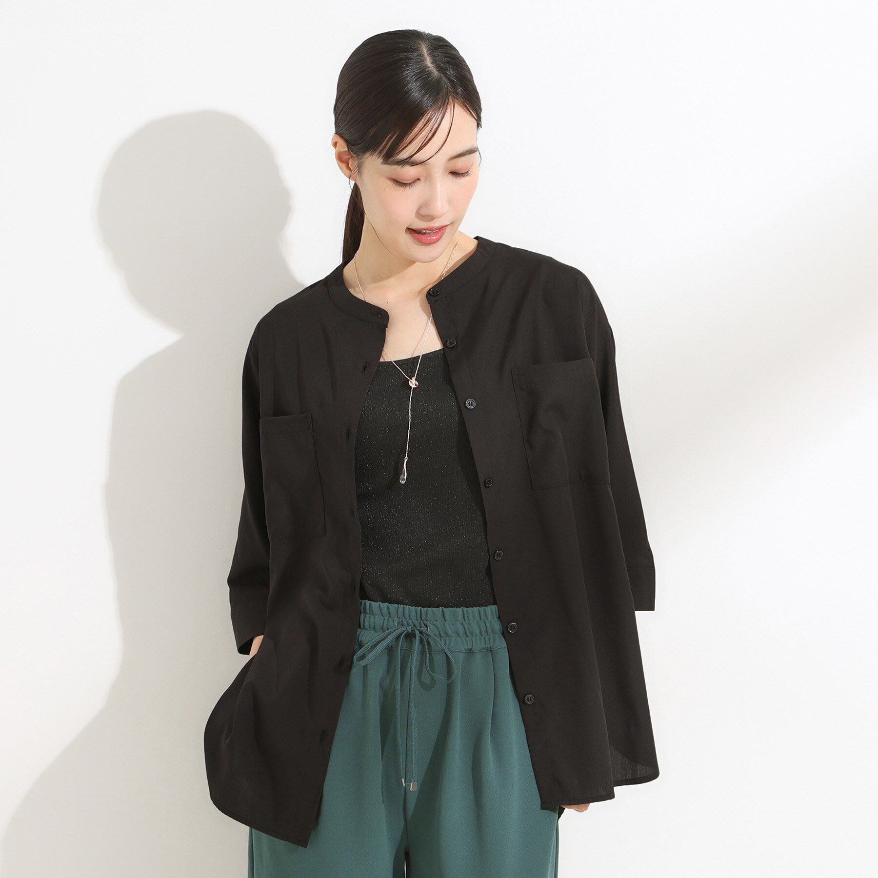 SHOO･LA･RUE「【S-LL/洗濯後しわになりにくい】コットン風 前あきドルマンブラウス」|シャツ・ブラウス|